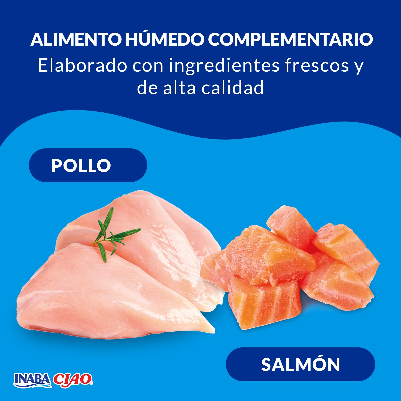 INABA Churu Broth Gatos - Snacks Receta Pollo y Salmón - Premios con Proteínas Animales - Caldo Sin Cereales, Sin Conservantes, Sin Colorantes - Sólo 16Cal - 480g (12 x 40g)
