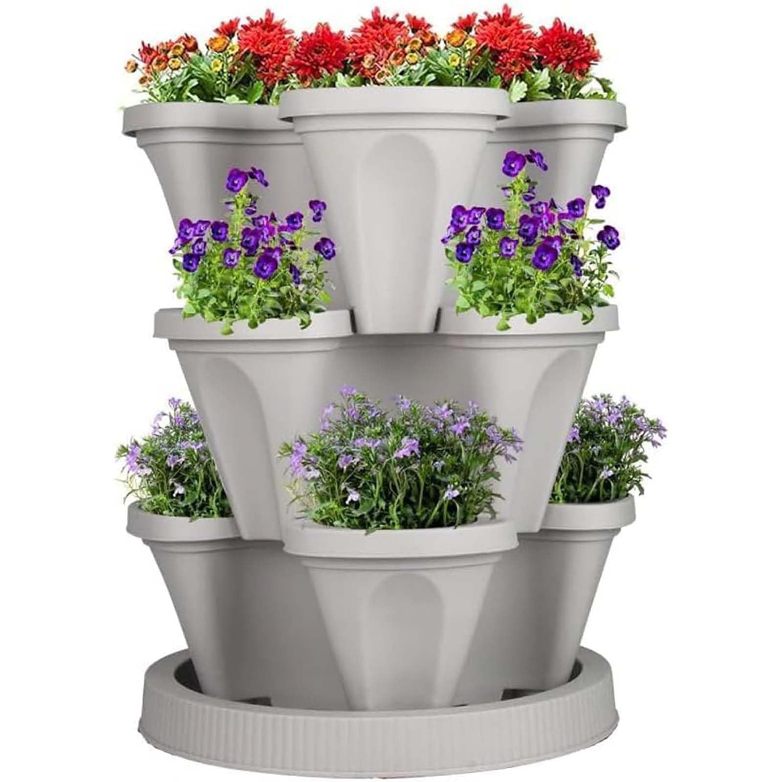 ZJTBDATG Stackable Planter Vertical Tower Garden Planter Strawberry Planter Indoor Outdoor Planters 3 4 5 6 Tier Garden Tower Herb Planter for Growing Vegetables and Succulents,G,5pcs