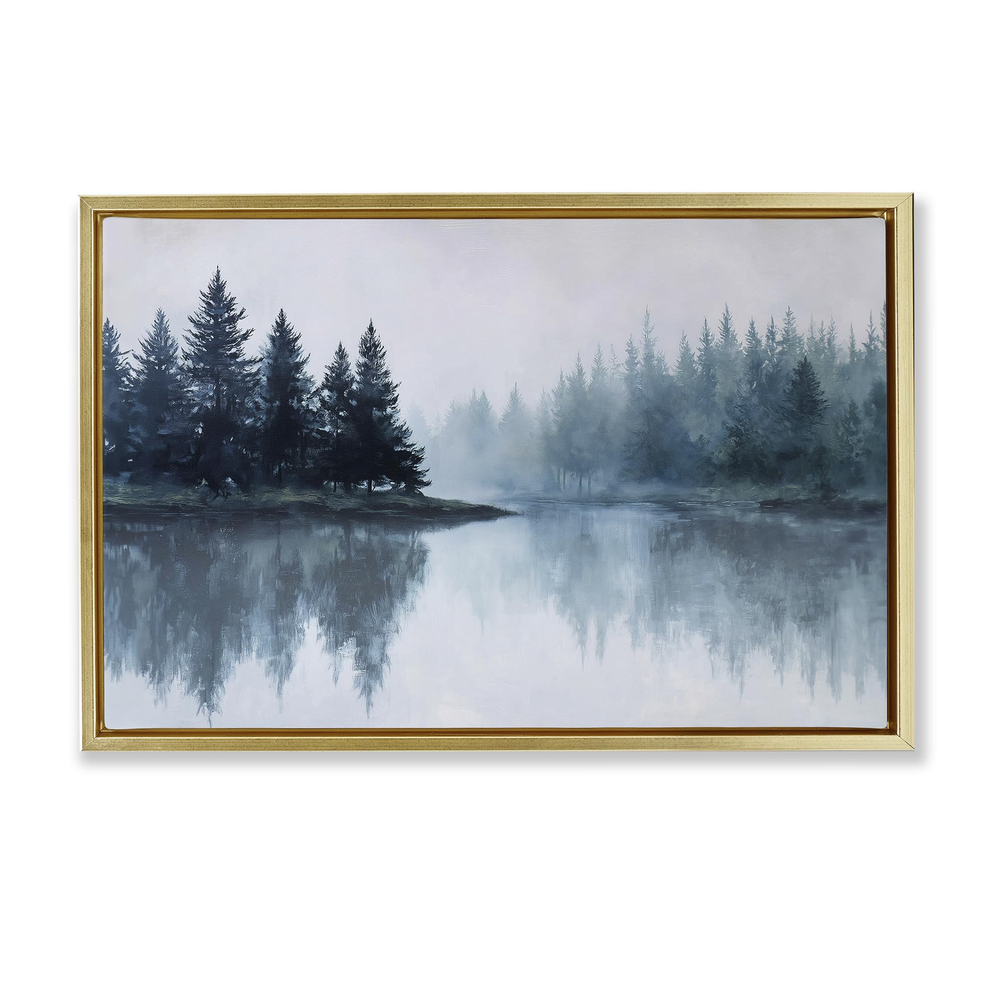 Stupell Industries Metallic Gold (Matte) 'Indigo Tree Reflections'| Floating Frame Canvas Art