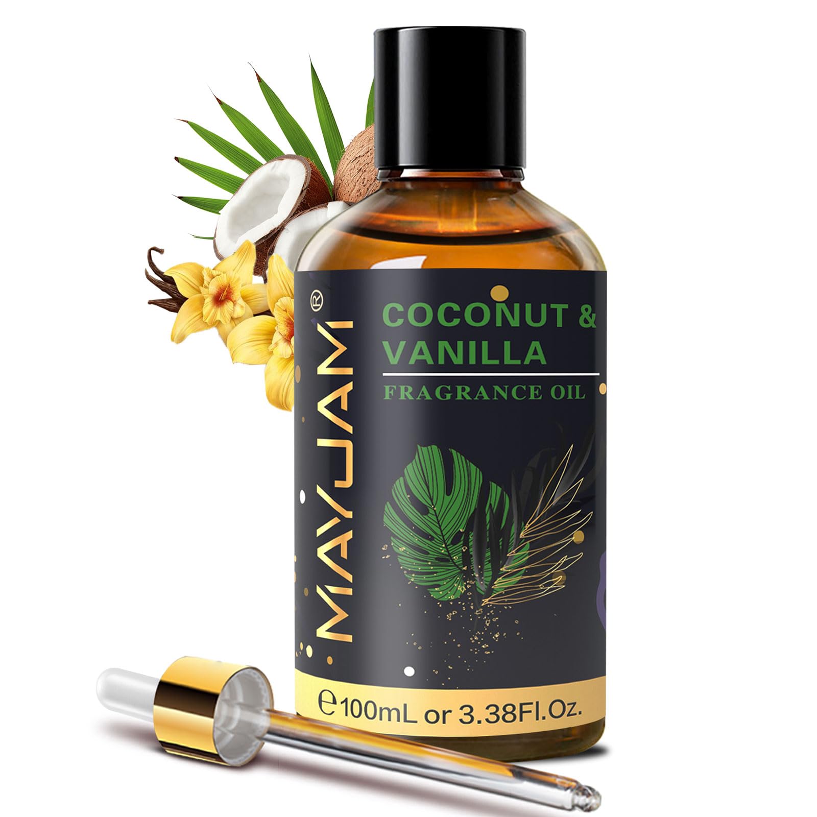 MAYJAM Fragrance Oil, 100ML Coconut & Vanilla Aromatherapy Oil, with Glass Dropper, Diffuser Oil for Making Candle, Soap, Bath Bombs