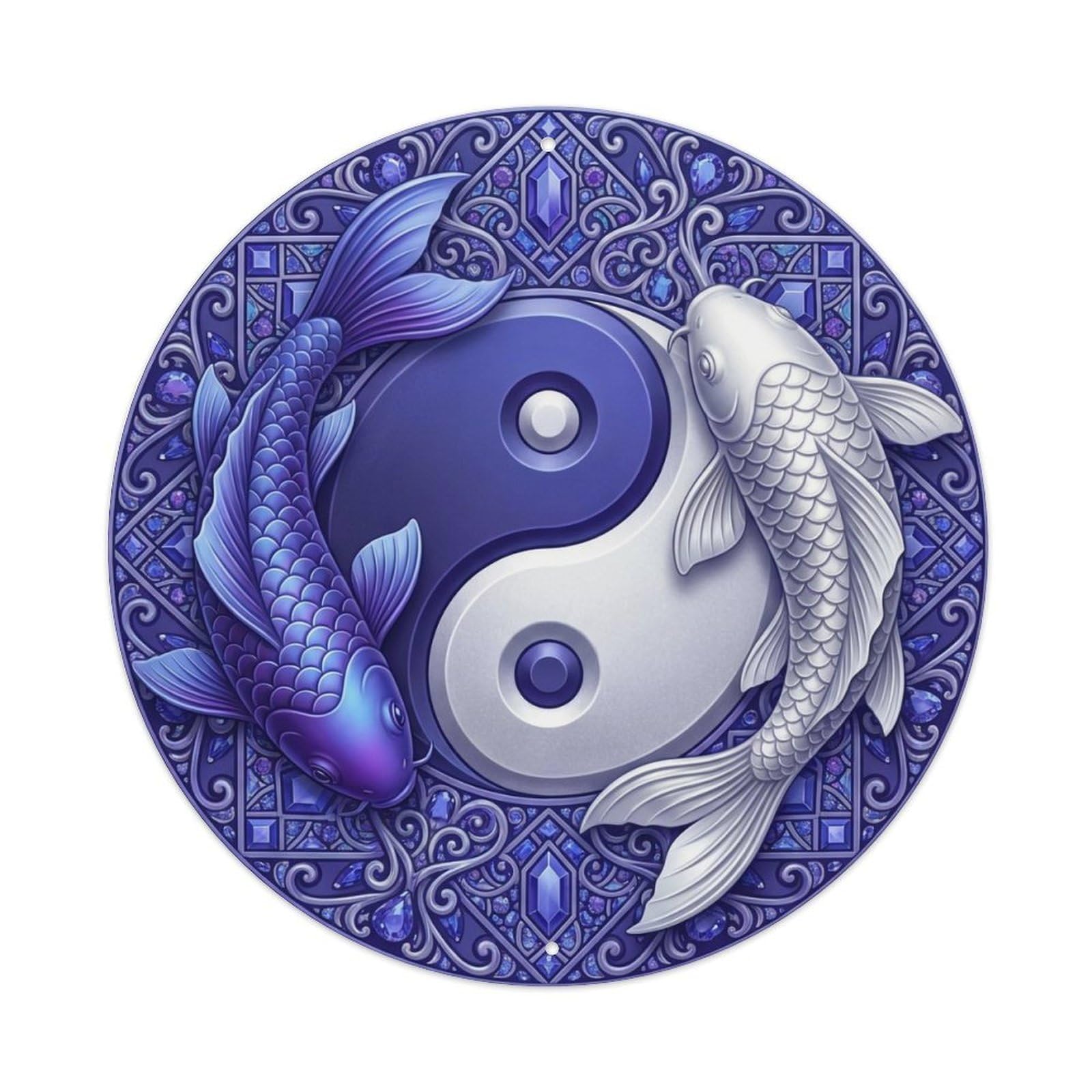 Tai Chi Koi Fish Tanzanite Purple Gem Metal Tin Sign