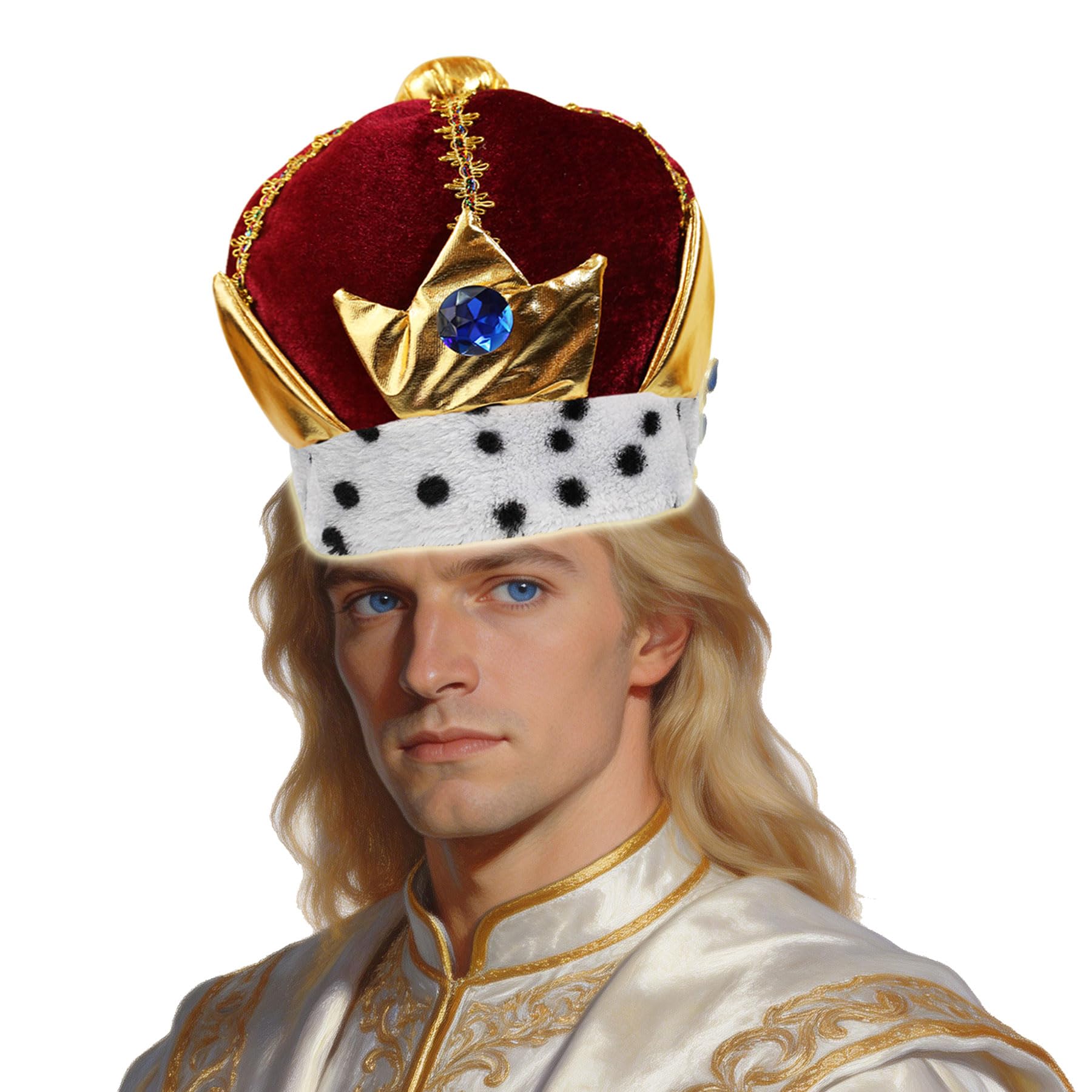 Hooin King Crown Hat - Royal Costume Hat with Faux Gemstones on Brim, Deluxe Fancy Dress Crown for King Theme Parties
