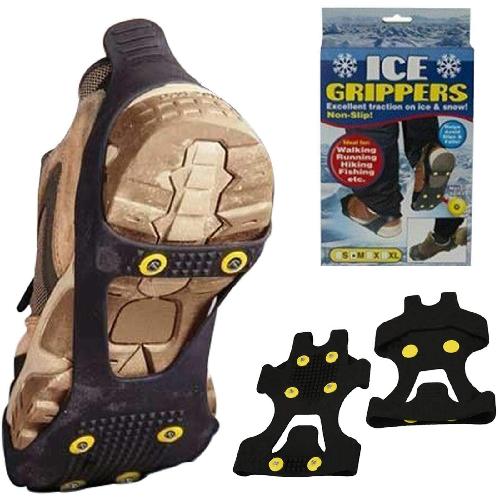 Hochste Black Gripper Ice Grippers Snow Grips Winter Shoes Boots Strap Metal Spikes Studs Universal (, Xl)