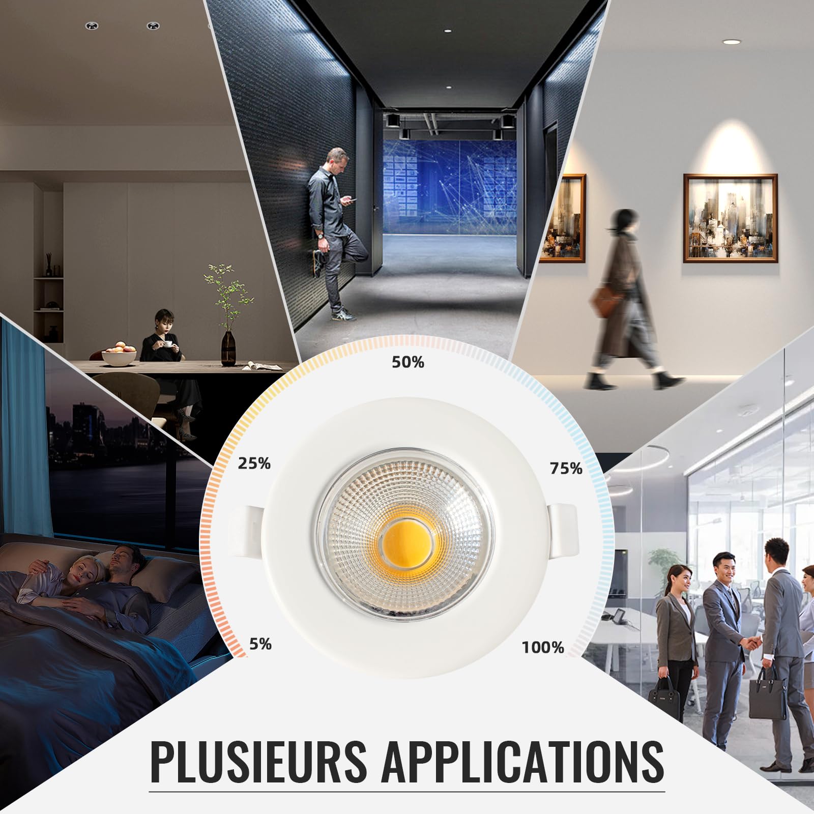 6 Spot LED Encastrable Dimmable Extra Plat 7W,3000K Blanc Chaud Trou Ø65mm,Ø68mm,Ø80mm,Spot de Plafond Blanc COB 220V 600LM Pour Cuisine Chambre Salon
