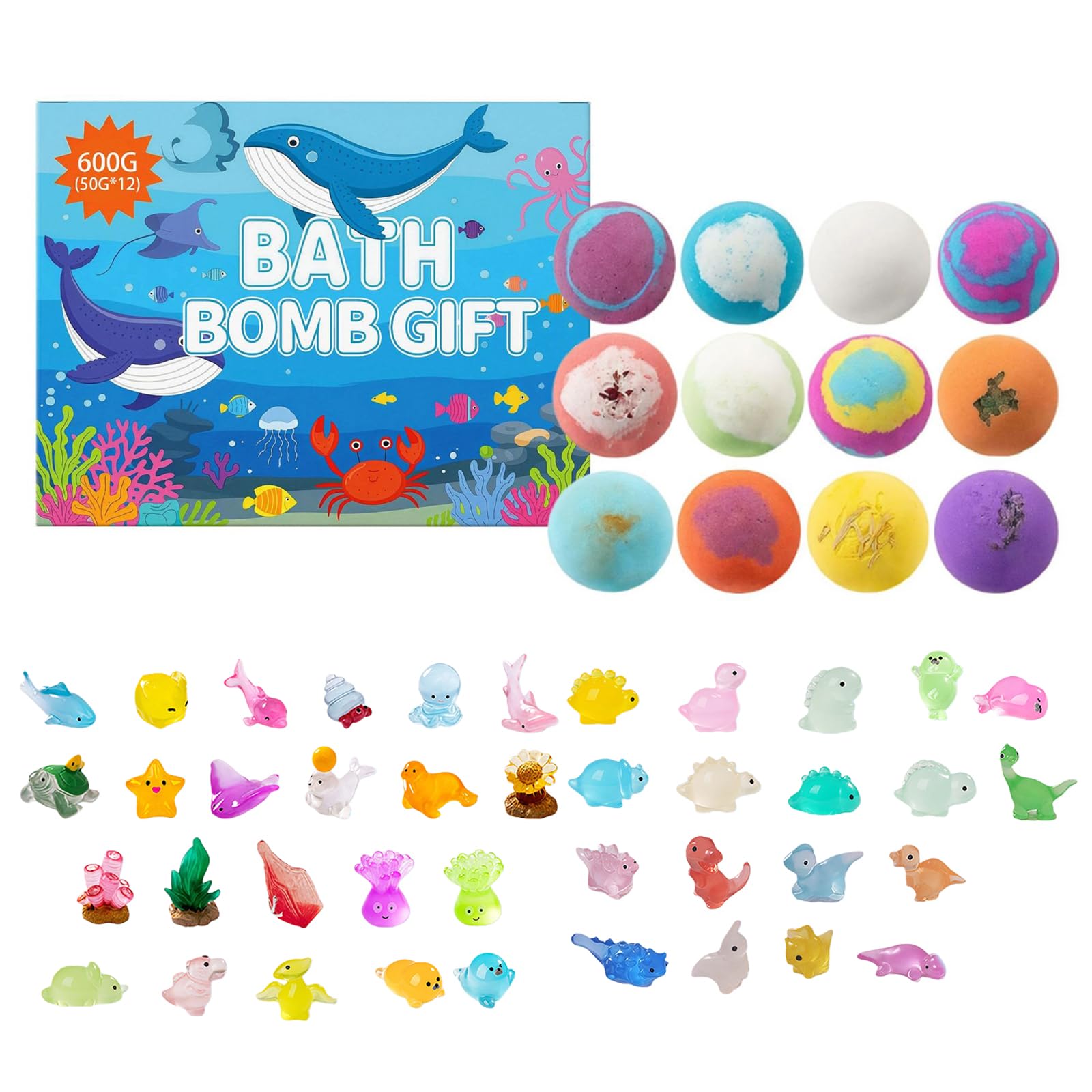 Confezione da 12 bombe da bagno colorate con giocattoli