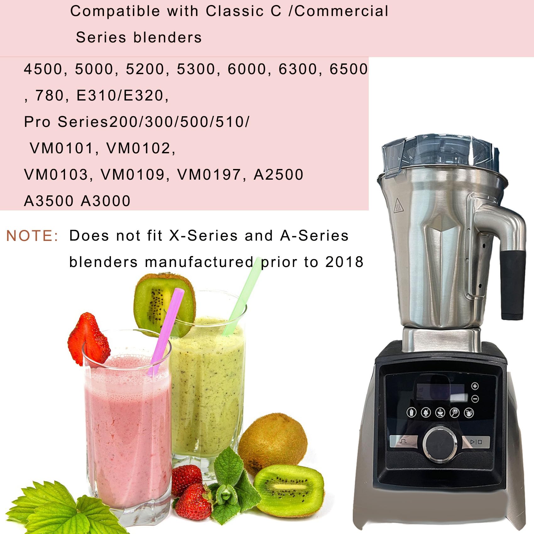 Contenitore in acciaio inox da 1,9 l, adatto per frullatori Vitamix 5200 750 6300 Vm0103 Vm0197 E310 A2500 Explorian Commercial Ascent ecc. Ricambio per caraffa Vitamix