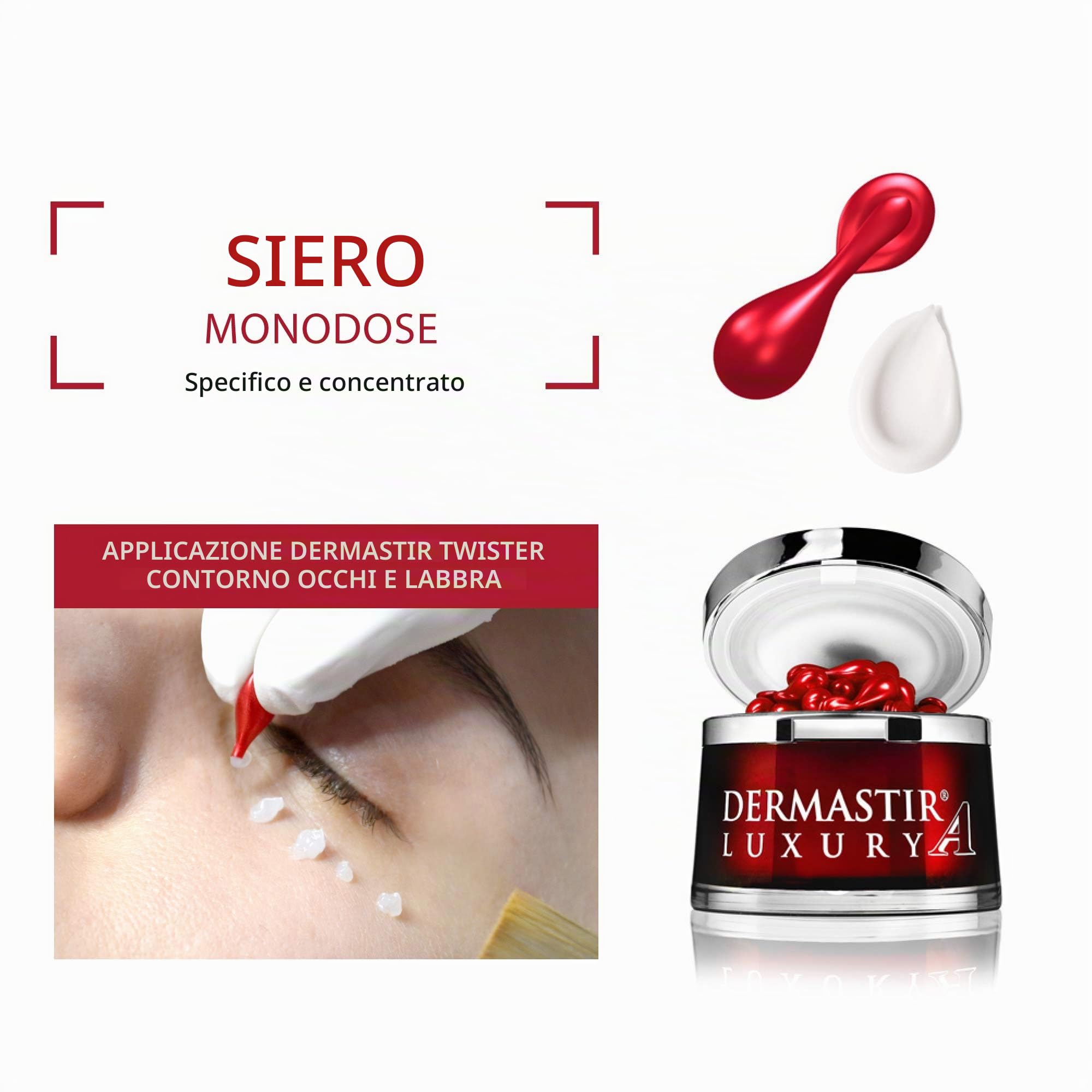 Dermastir Twisters Eye & Lip Contour, 60 Capsule di Siero Monodose con Padina Pavonica per Rughe del Contorno Occhi e Labbra, Occhiaie e Borse - Prodotto in Francia