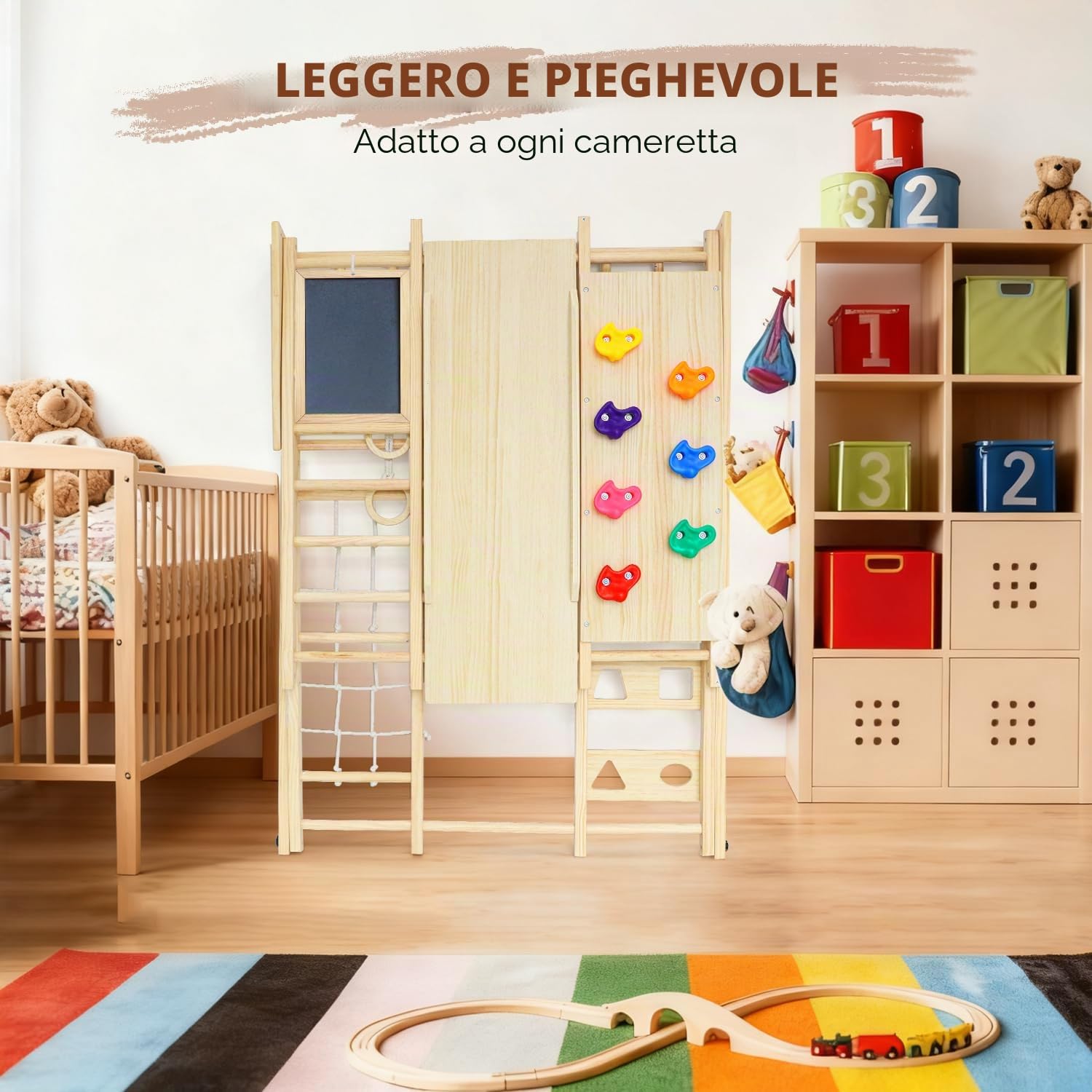 Maxi Telaio da Arrampicata per Interni, Bambini dai 1 anno in su, 10 in 1 Telaio da Arrampicata per Bambini, Montessori Parco Giochi, Lavagna, Oscillazione, Skateboard, Parete da Arrampicata