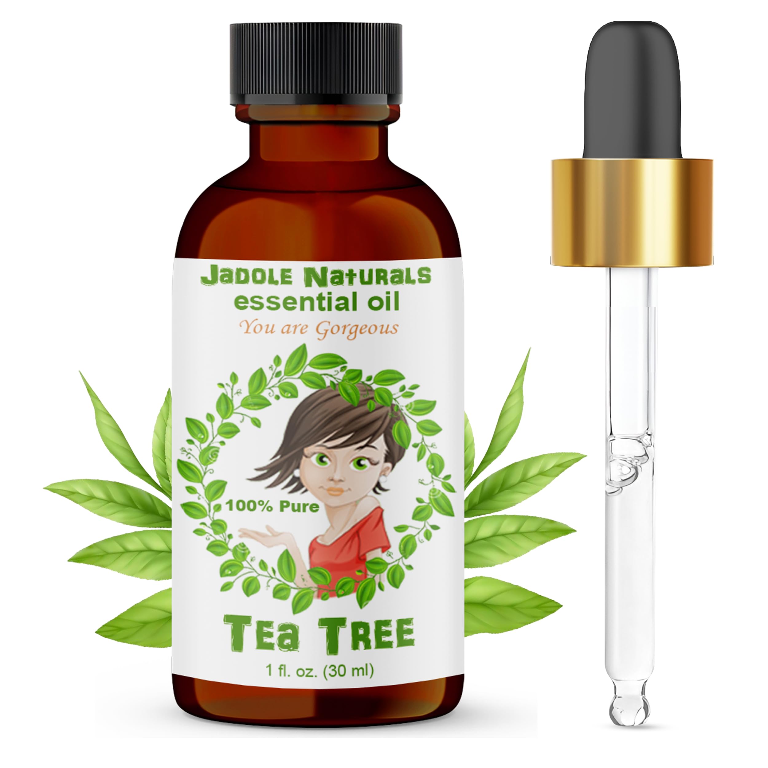 Jadole Naturals Tea Tree Essential Oil with Glass Dropper - 30ml | 100% Pure Natural Oil for Face & Hair | Improves Skin Health, Reduces Hair Fall, Fights Acne, Soothes Irritation | All skin Types