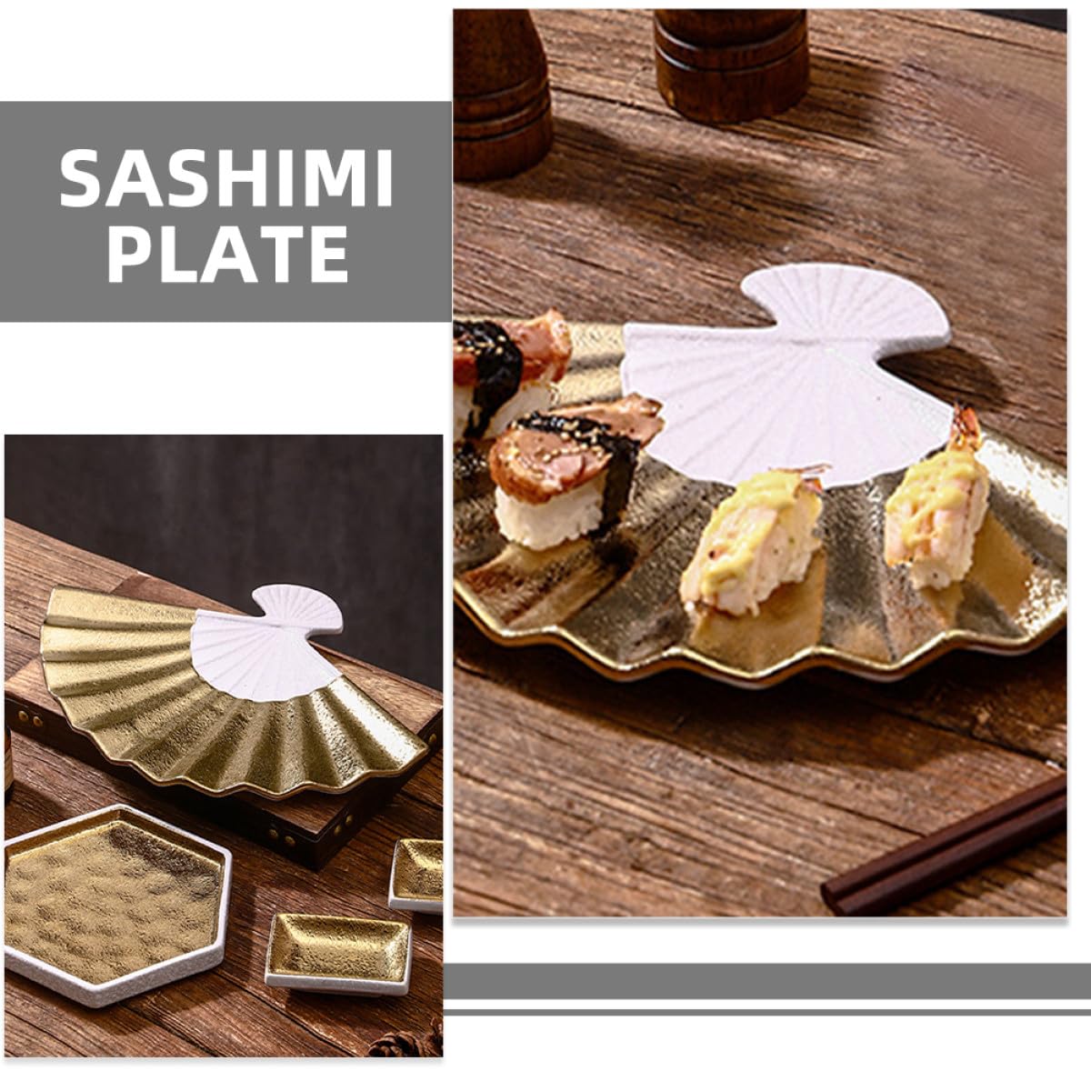 Assiette de Service à Sushi en Céramique Forme Éventail, Design Japonerie Élégant, Facile à Nettoyer, Usage Longue Durée pour Hôtels et Restaurants