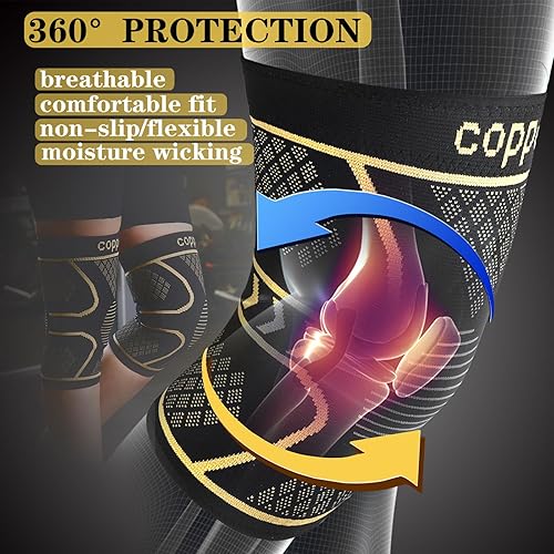 Miniatura 5 de Rodilleras de cobre para el dolor de rodilla, mujeres y hombres (paquete de 2), rodillera de compresión para artritis, ACL, desgarro de menisco,