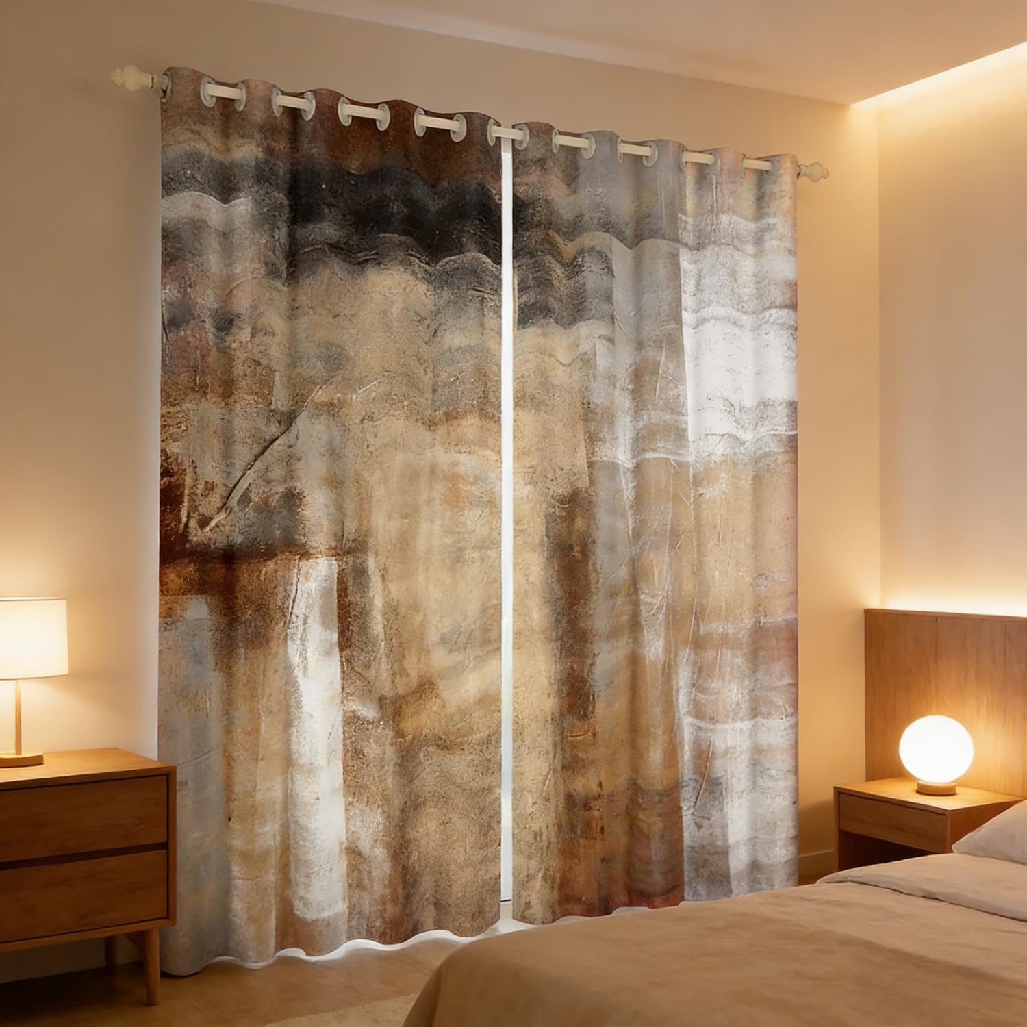 Erosebridal Brown Abstract Curtains Gray Ombre Blackout Curtains, Grey Grunge Gradient Curtains & Drapes Tie Dye Black Watercolor Bedroom Curtains,