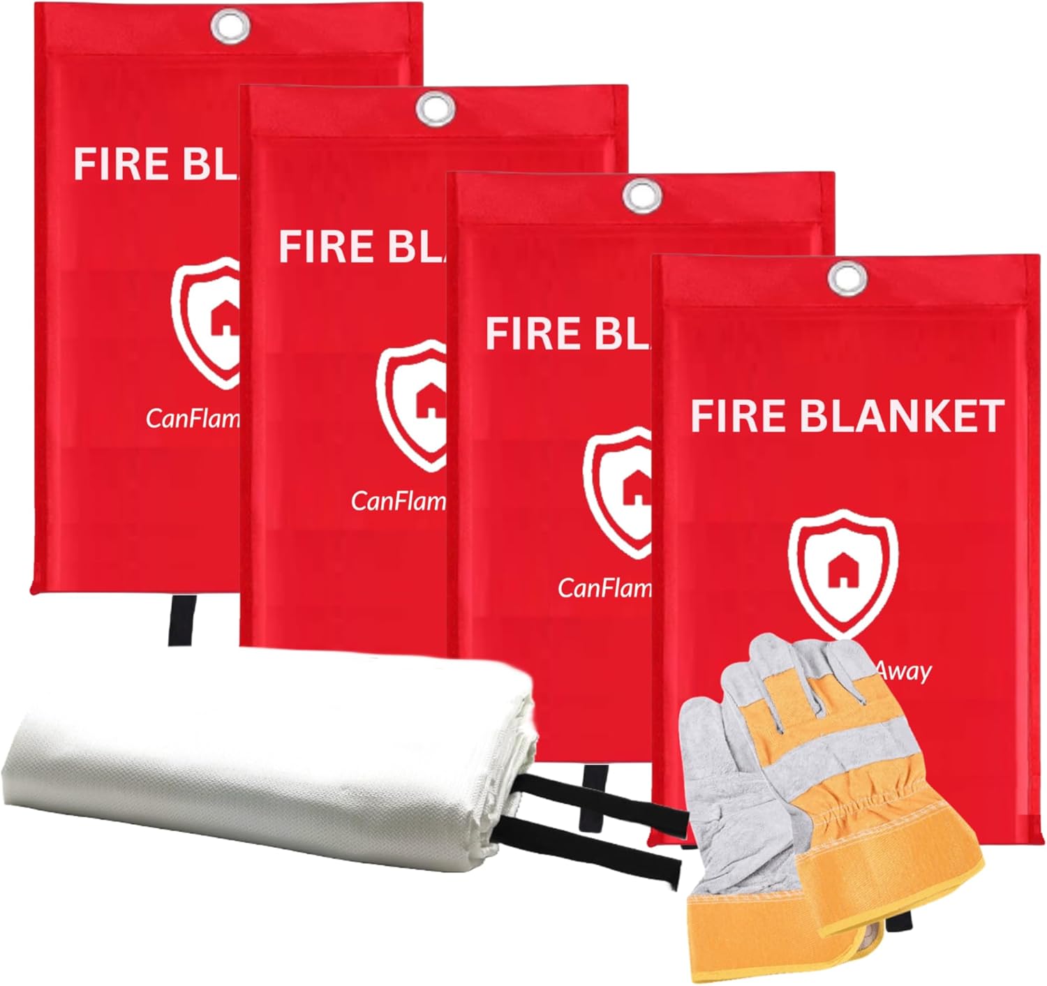 CanFlameAway Emergency Fire Blanket for Home and Kitchen Reusable, (4