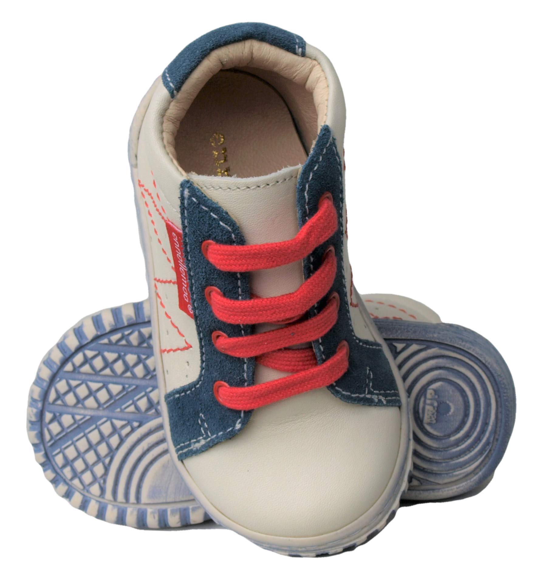 ennellemoo® - Scarpe da corsa unisex per bambini, in vera pelle, con lacci, grigio, giallo, rosso, 23 EU
