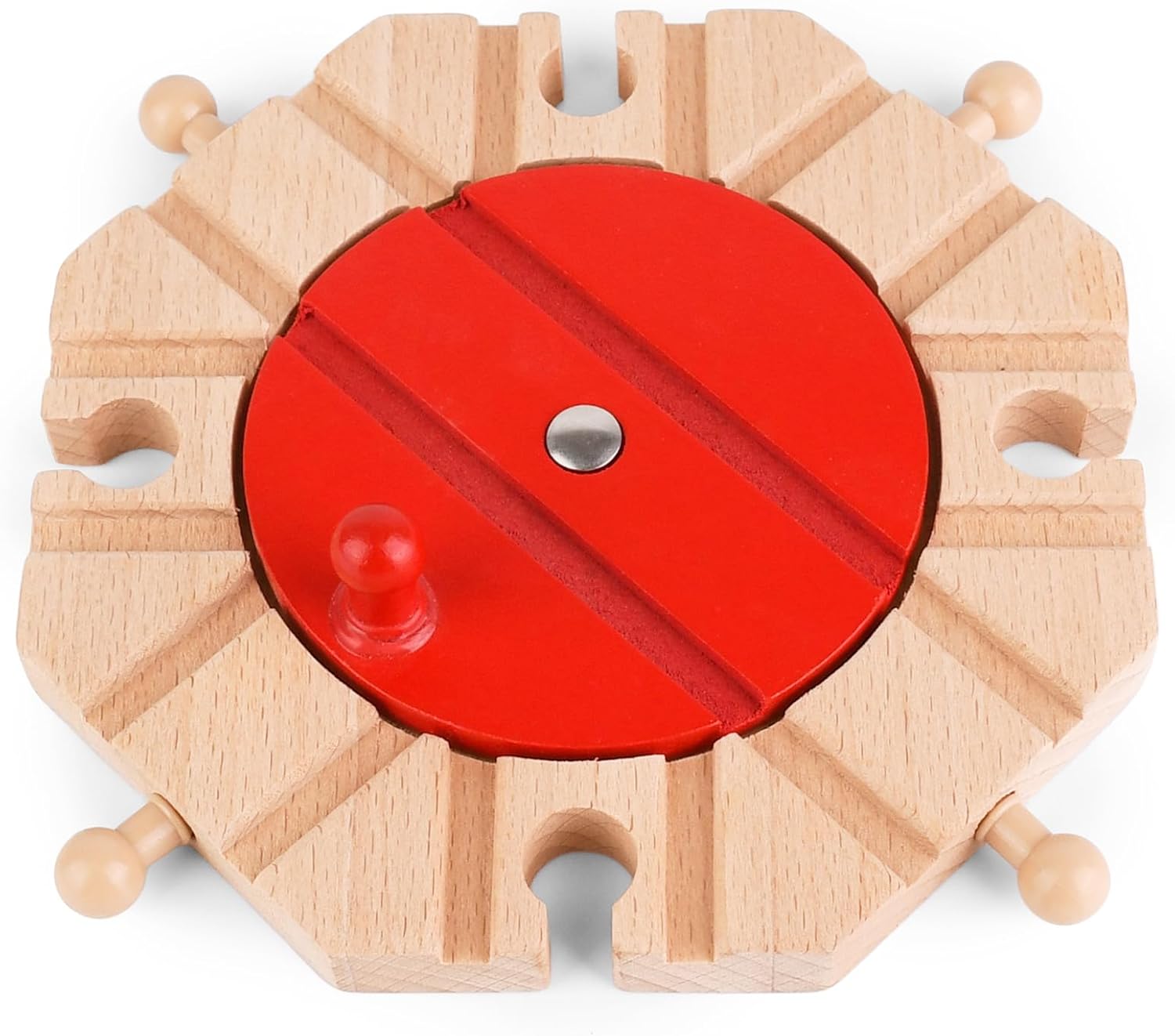 Wooden Train Track Expansion Pack 8 Way Turntable Brick Bridge Accessory Set Compatible for Tabletop Play, Toddler Activities and Family Fun(Wooden Train Track Turntable, Piece, 1)