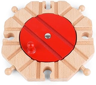 Wooden Train Track Expansion Pack 8 Way Turntable Brick Bridge Accessory Set Compatible for Tabletop Play, Toddler Activities and Family Fun(Wooden Train Track Turntable, Piece, 1)