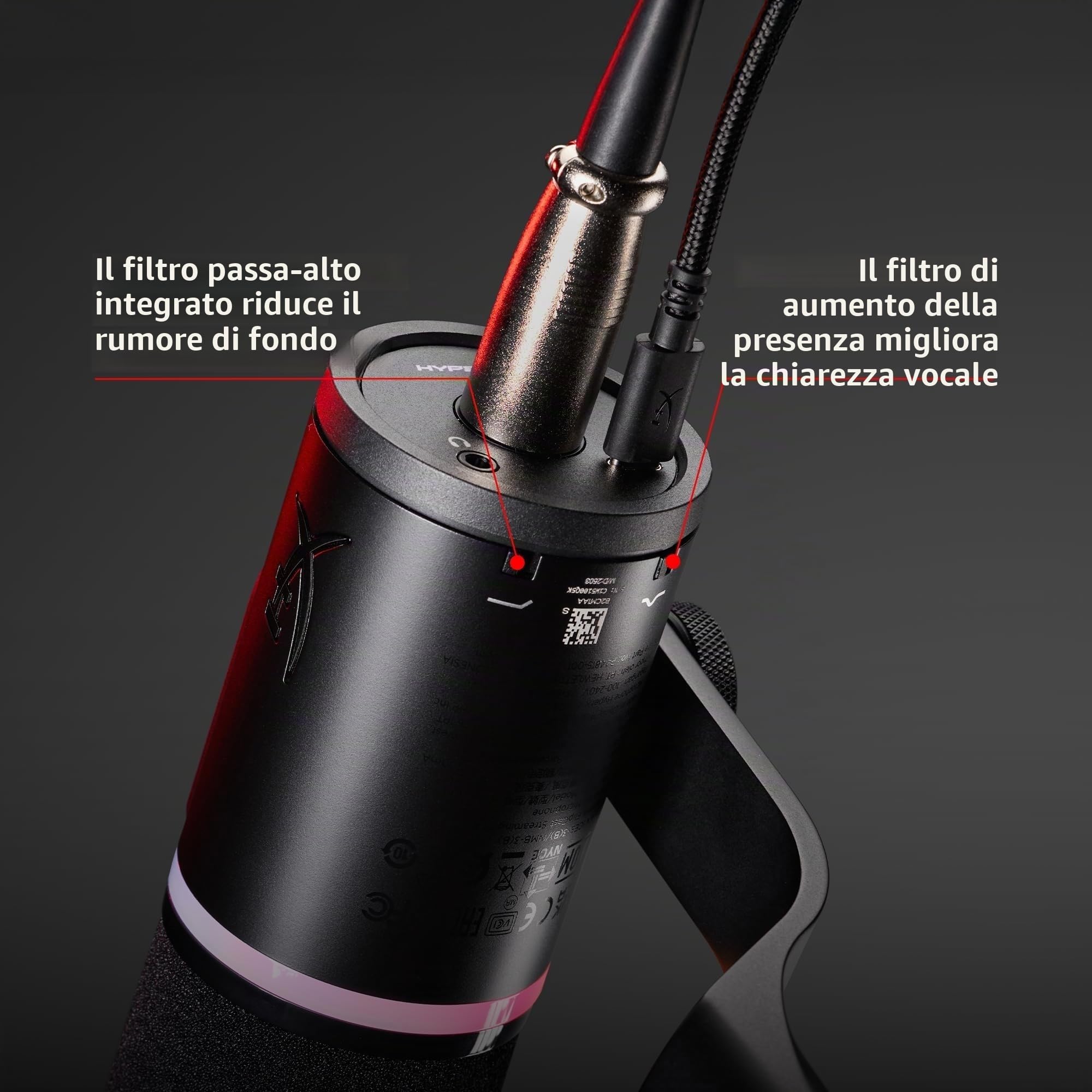 HyperX FlipCast, Microfono XLR/Usb Cardioide per Gaming, Streaming, Podcast, Compatibile Con Pc e Mac, Controllo Volume, Pulsante Muto, Plug & Play, Alta Qualità, Voce Chiara, Riduzione Rumore, Nero