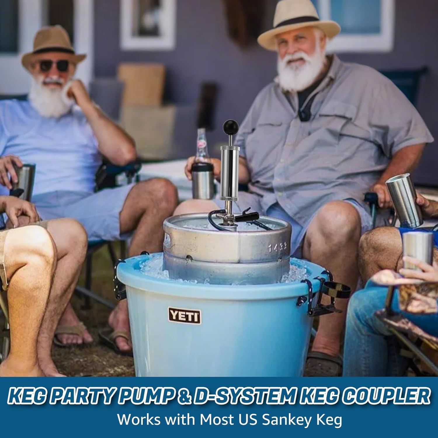 4" Beer Tap Keg Party Pump, American D System Keg Hand Pump for US Sankey keg Stainless Steel Probe Coupler Kegerator Pump Taps with Beer Line Faucet Hose Clamps,Gift for Homebrew, Bar, Party