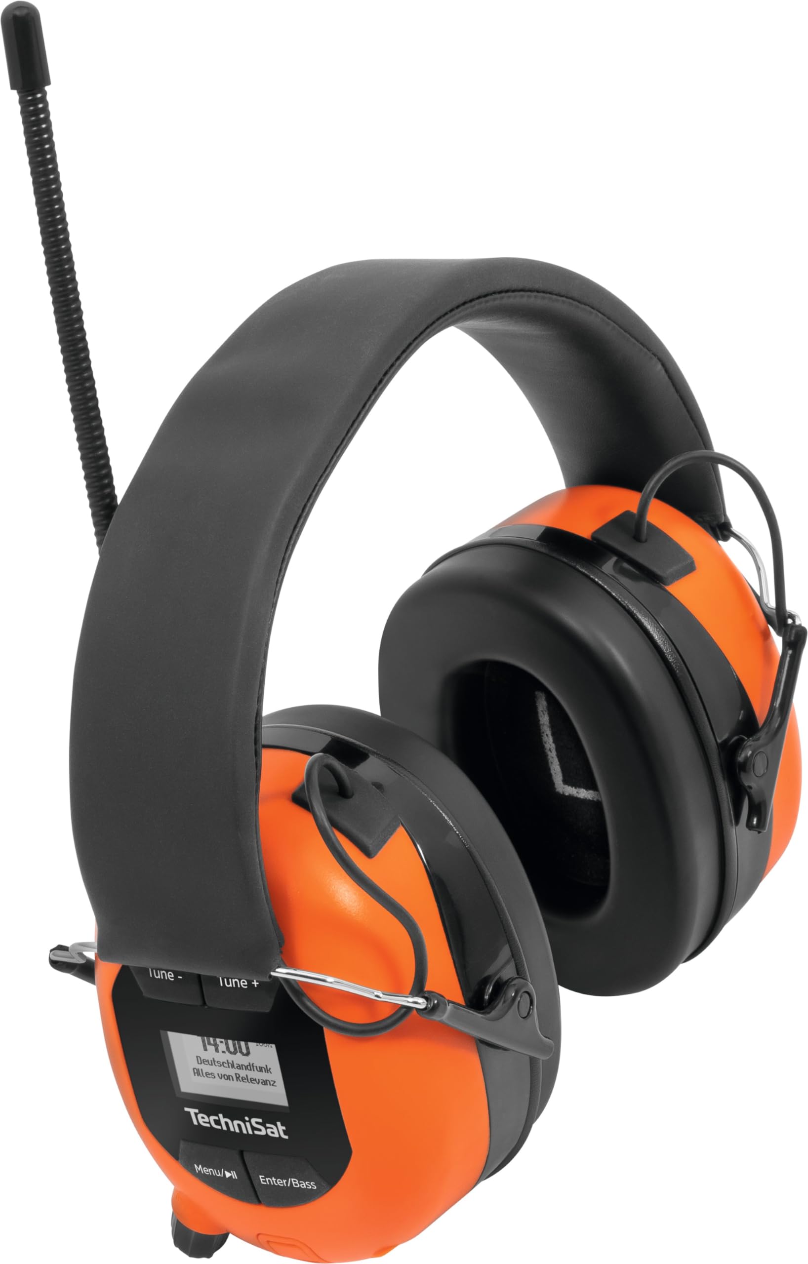 TechniSat STEREOMAN DAB+ OD Wireless Stereo DAB+/FM Bluetooth Headphones (DAB+/FM Radio Reception, Short Antenna, Built-in Microphone, Ear Protectors, for Outdoor Use), Orange/Black