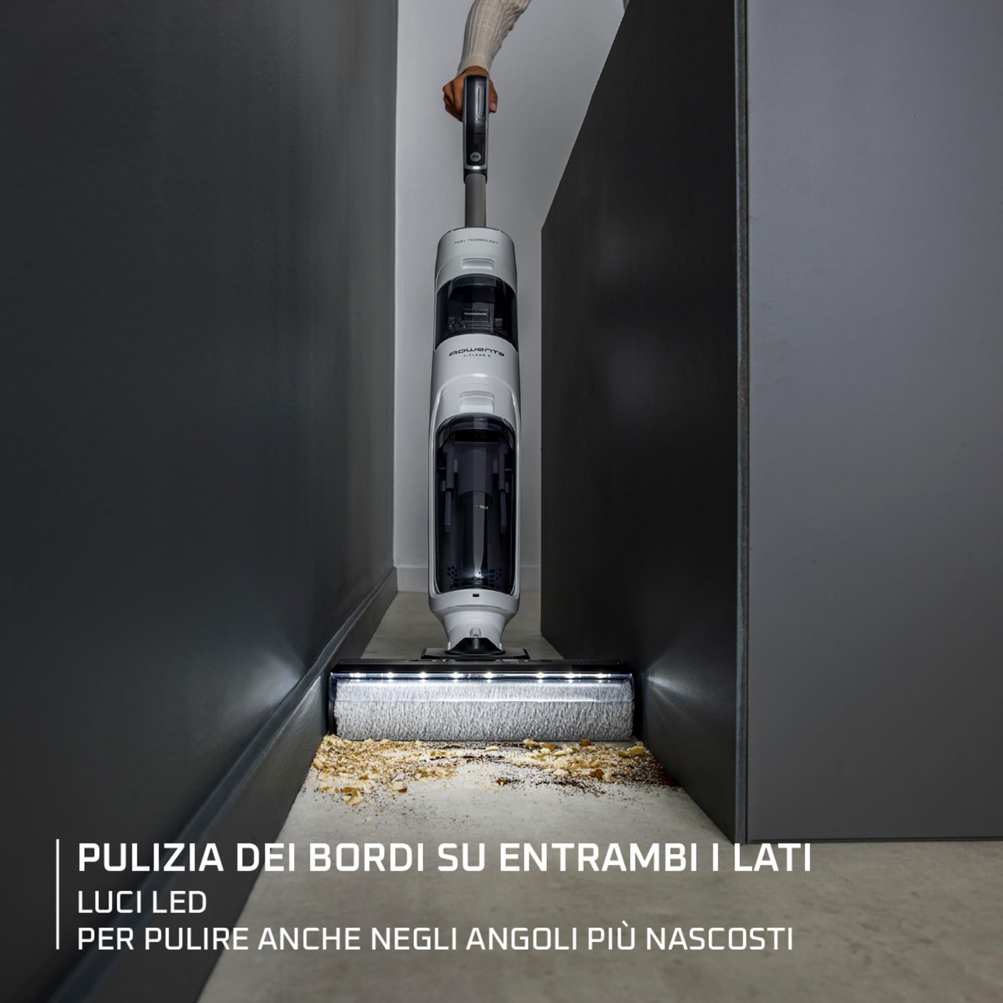 Rowenta X-Clean 5, Lavapavimenti Senza Fili, Aspira e Lava fino a 50 Minuti, Tecnologia Smart, Autopulizia e Asciugatura a 60°, con Assistente Vocale e Accessori Inclusi, Colore Bianco Neve, GZ5557