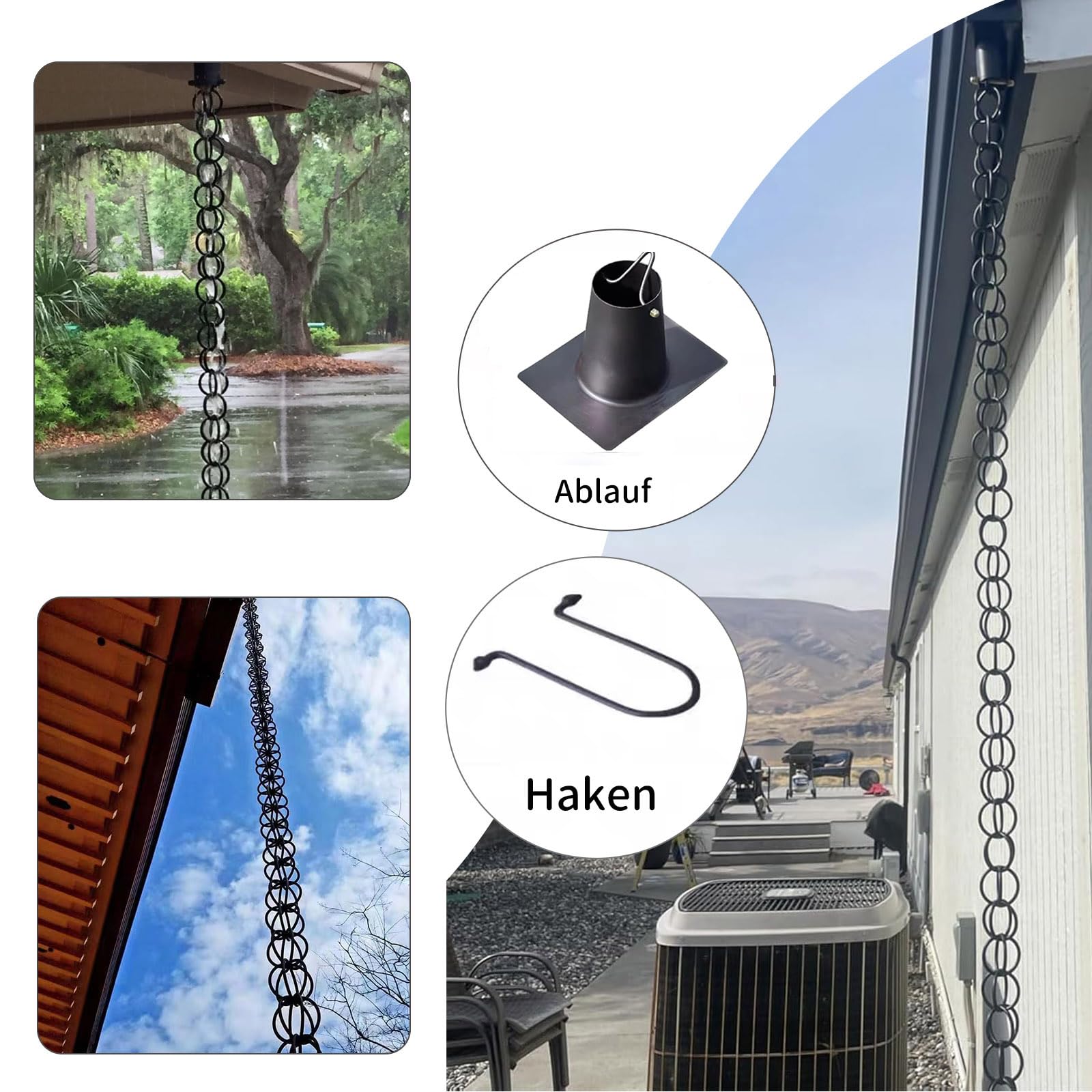 Regenkette Ablaufkette,den Außenbereich,Dachrinnenadapter,Zur Traufenentwässerung,Haustraufen,Garten,Veranda und Terrasse,Als Regenfallrohr,Outdoor-Dekoration,Alternative zu Wasserelementen