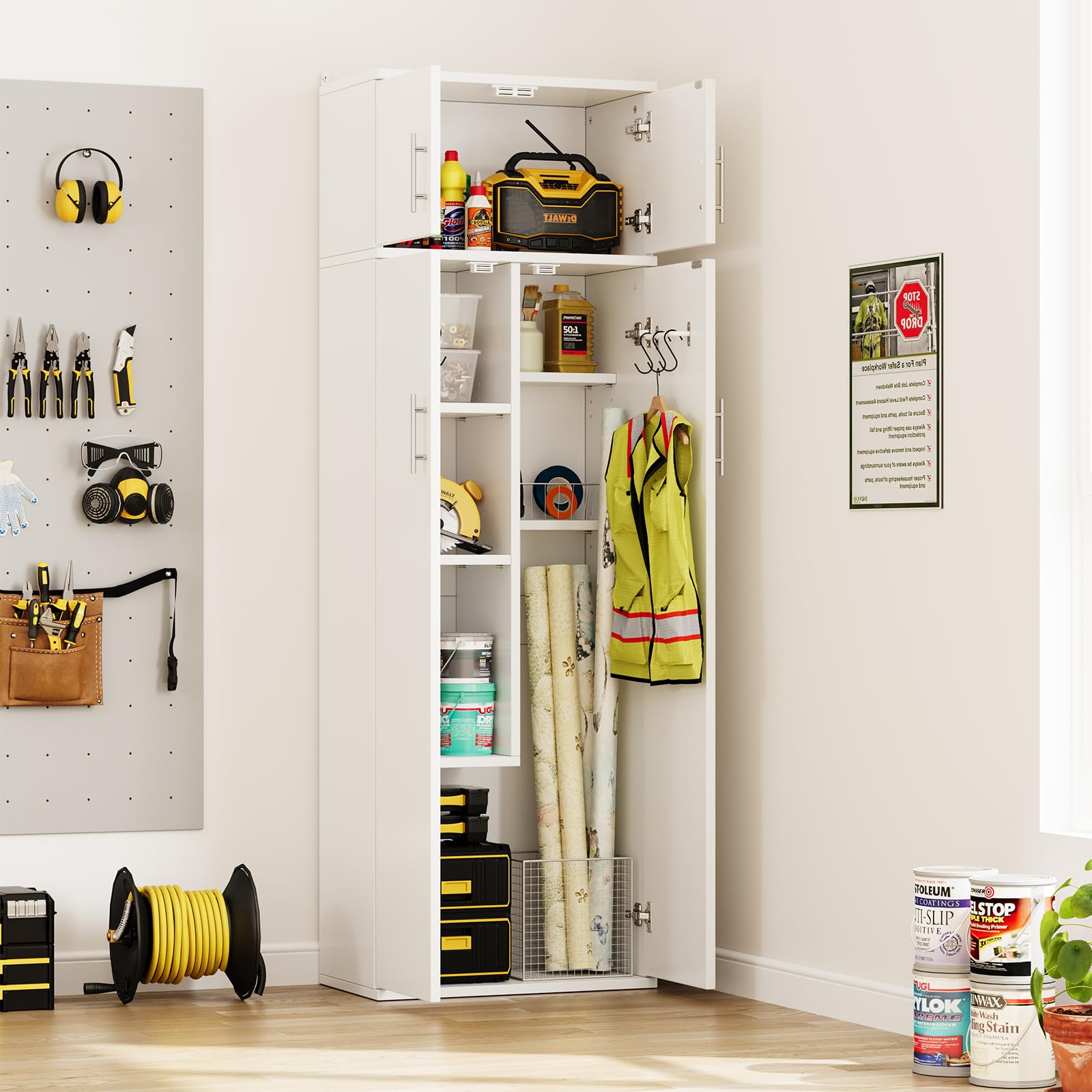 Dripex Besenschrank Mehrzweckschrank 180x60x34cm Haushaltsschrank Staubsaugerschrank aus Holz mit Verstellbarer Einlegeboden für Küche Wohnzimmer Esszimmer, Weiß