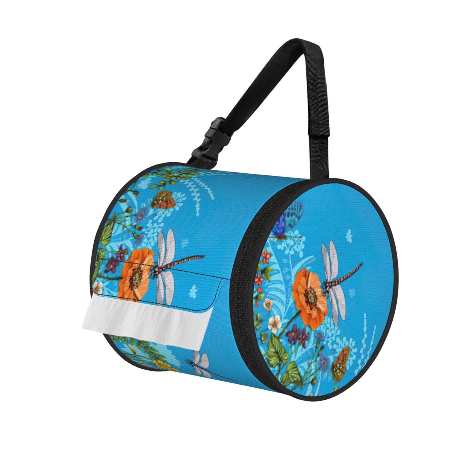 Dragonfly And Flower Print Fashion Tissues Organizer Box, Hanging Tissue Holder For Purse Coins For Car Office Daily Outing