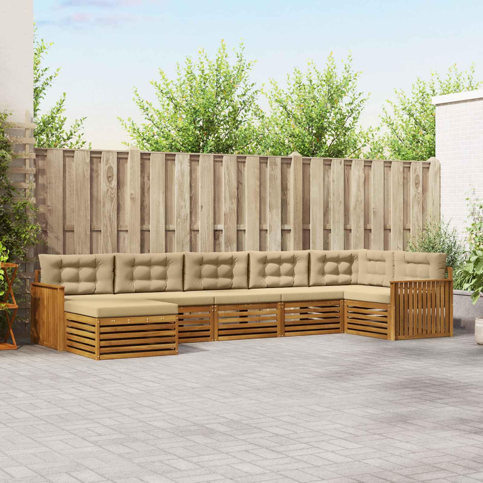 vidaXL Zestawy sof 7 pcs Naturalny i Beżowy Lite Drewno Akacji, Ogród, Wygodny zestaw wypoczynkowy, Siedzenie na zewnątrz, Patio, Nowoczesny taras, Meble wygodne