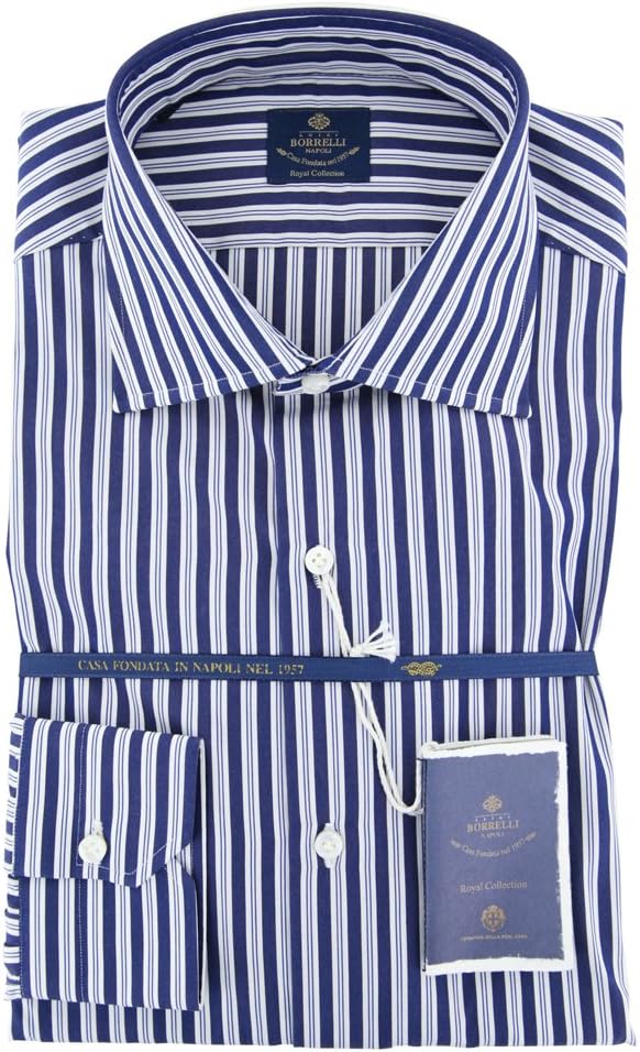 Luigi Borrelli New Navy Blue Striped Extra Slim Shirt