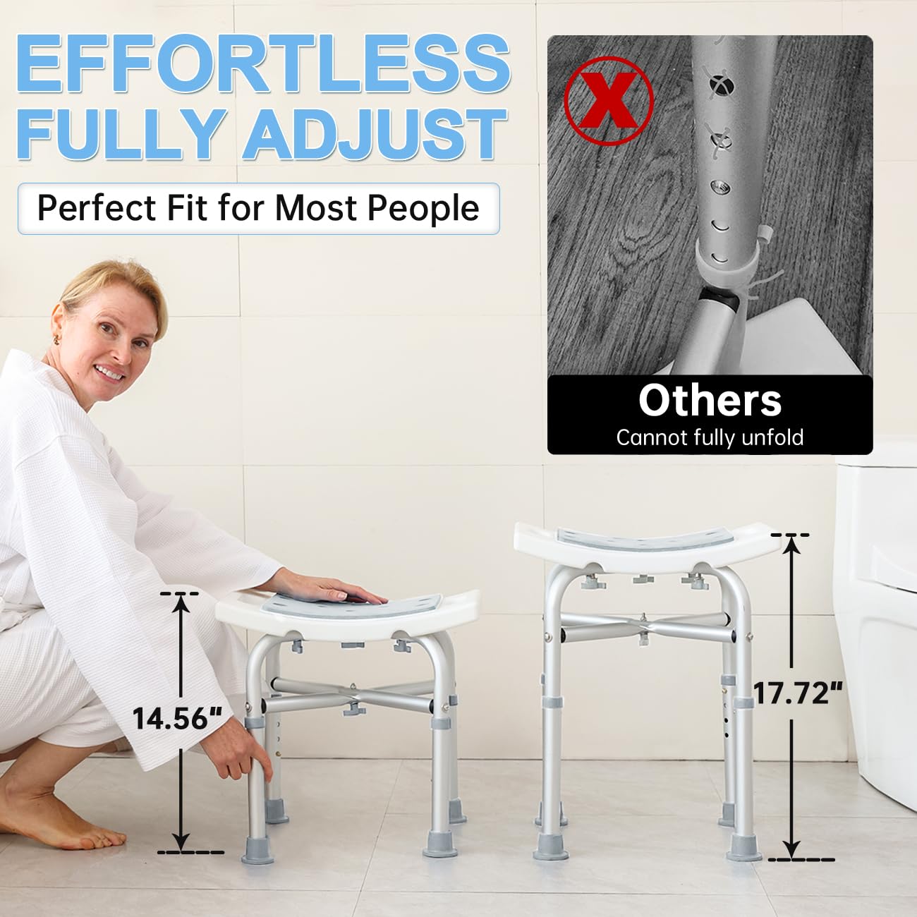 Silla de ducha para ducha interior, asiento de ducha acolchado elegible por la FSA con barra de agarre, sillas de baño ajustables para bañera, taburete de ducha para ancianos/personas