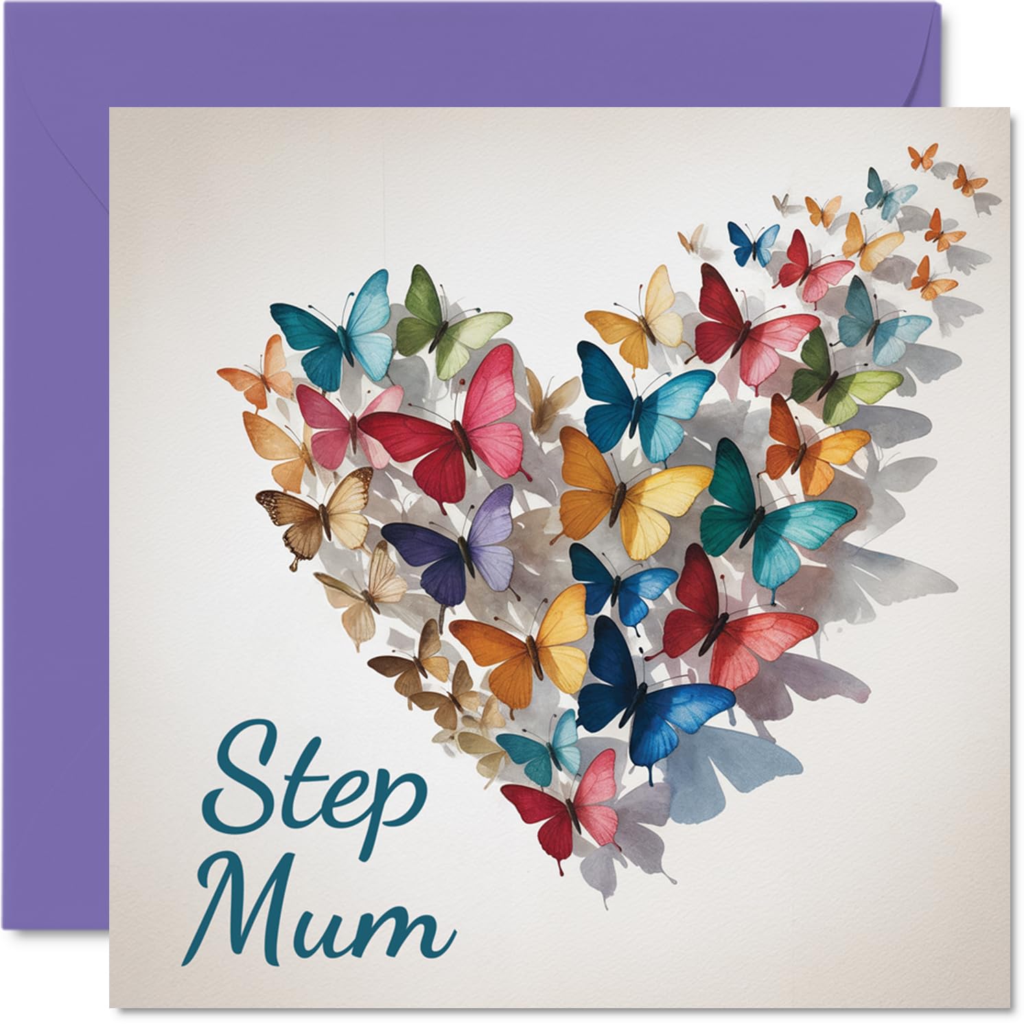 Step Mum Birthday Card - Elegant Butterfly Heart - Happy Birthday Card for Step Mum from Son Daughter, 145mm Beautiful Sentimental Bday Greeting Cards