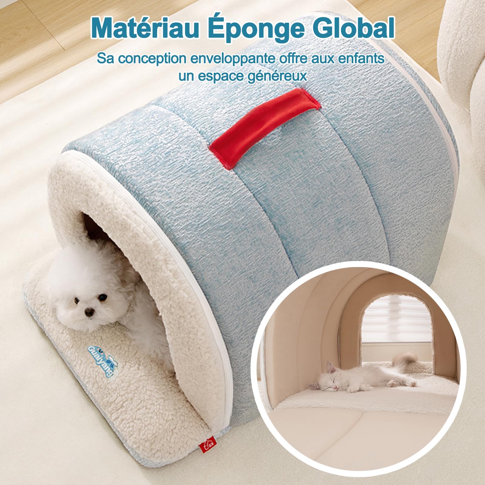 Galatée Maison pour Chat, Lit Igloo Chaud Et Confortable pour Chat, Lit Pliable pour Animaux De Compagnie avec Fond Antidérapant, Nid Confortable pour Chien avec Coussin Amovible(S, Bleu)
