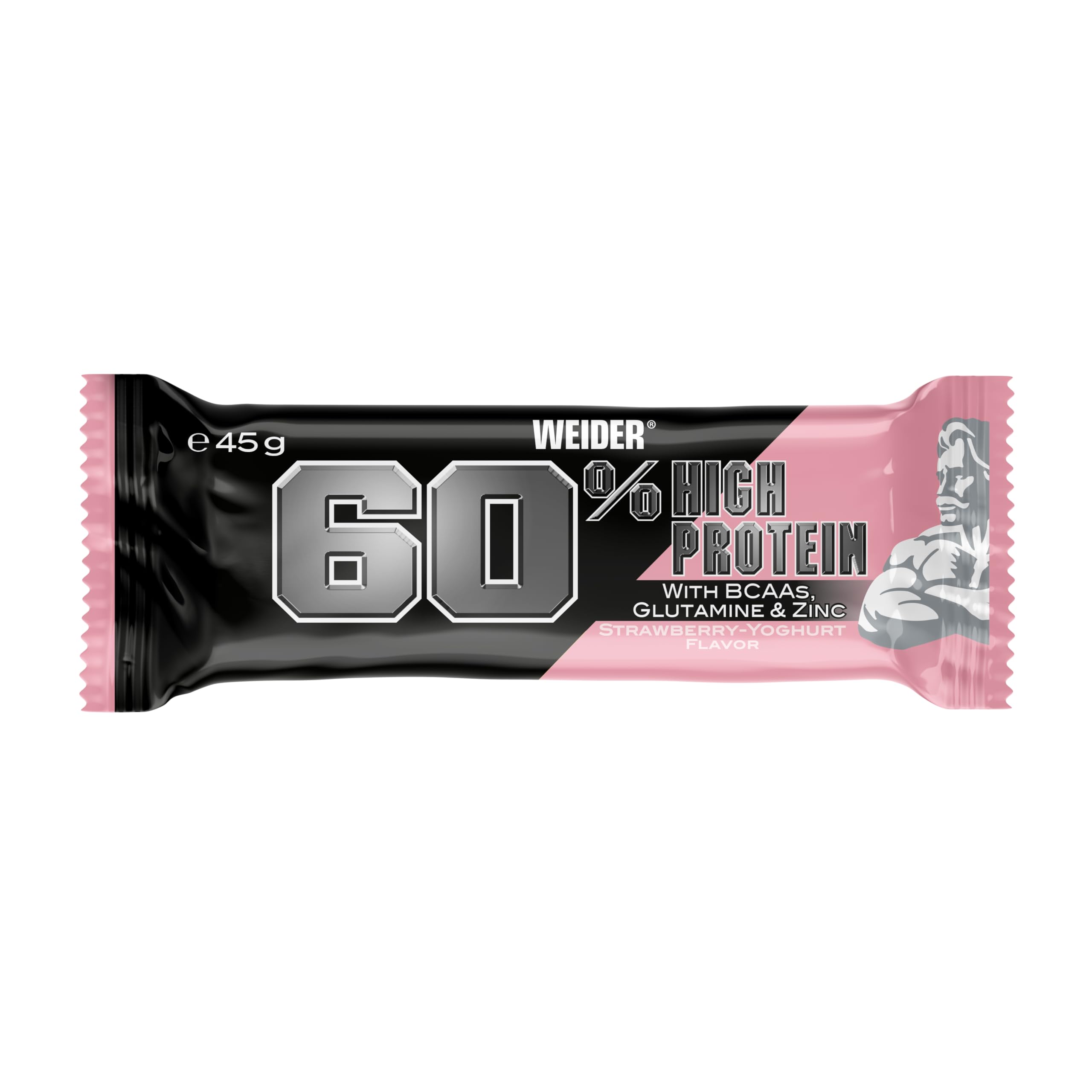 Weider 24 barrette proteiche al 60% ad alto contenuto proteico con 27 g di proteine, poco zucchero, BCAA e zinco, ideali per la crescita muscolare, fragola