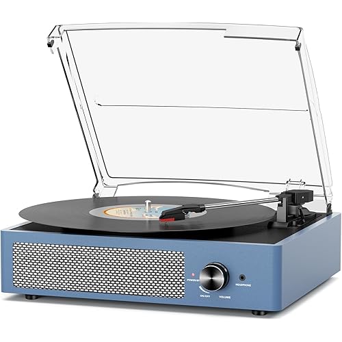 Vinyl Record Player with 2 Stereo Speakers Belt-Driven Vintage Turntables 3 Speed 3 Size Wireless Bluetooth Playback AUX-in RCA Out Headphone LP Vinyl Players Auto Stop Frosted Purple