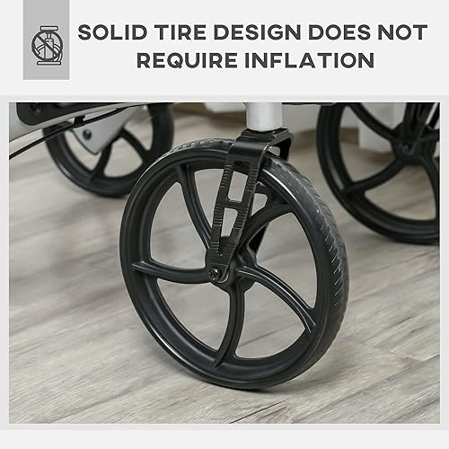 Miniatura 8 de HOMCOM Andador con ruedas de aluminio para personas mayores y adultos con ruedas de 10 pulgadas, asiento y respaldo, andador plegable con mango