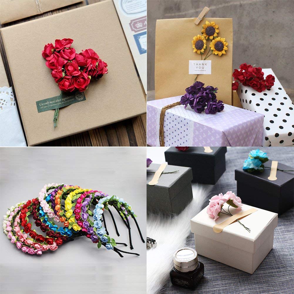 CCINEE 100pcs 3/5 Inch Assorted Colors Mini Paper Flowers Artificial