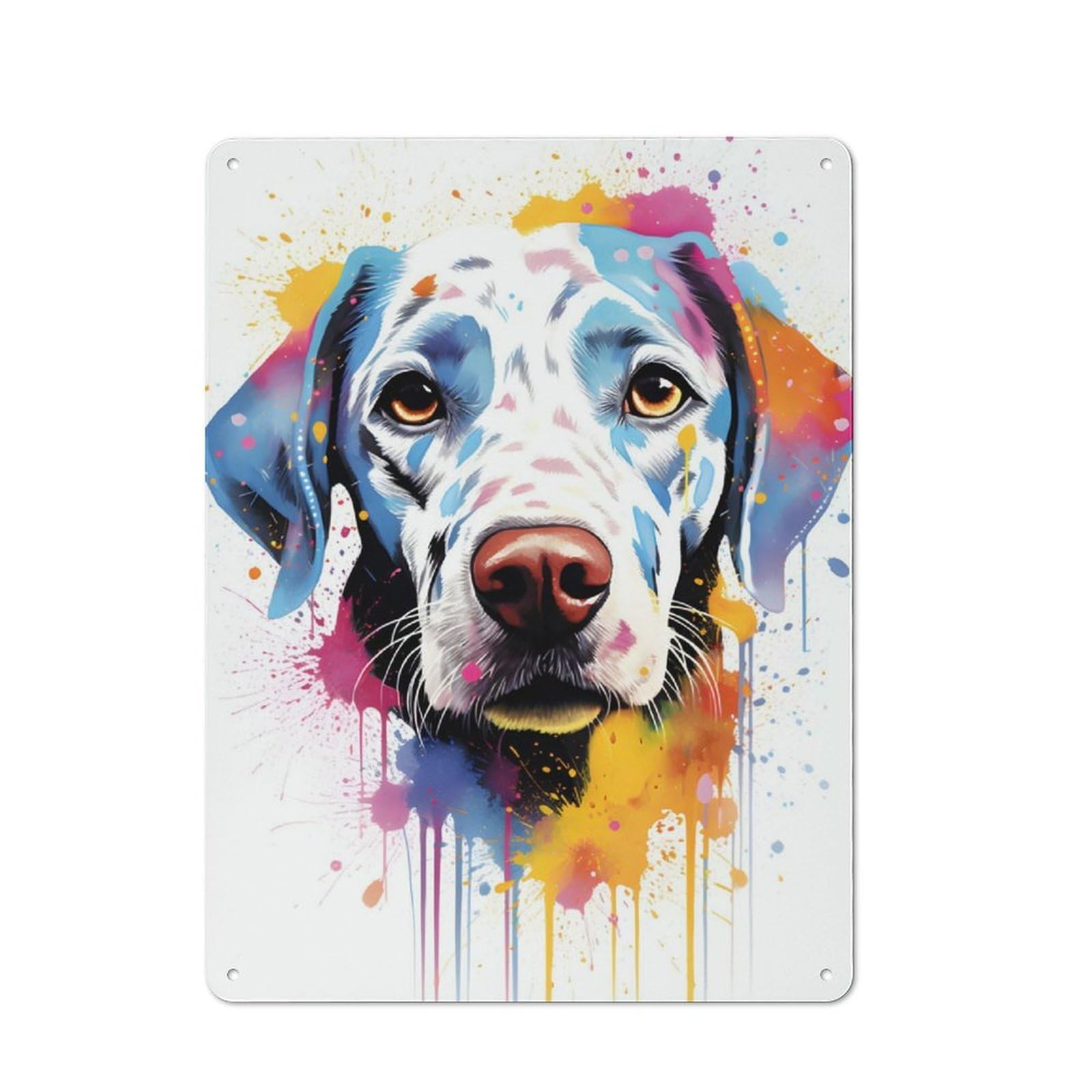 Junmoney Colorful Dog Splatter Rustic Metal Wall Sign 40X30cm For Café Or Restaurant, Gift Idea At Christmas For Café Owners And Decorators
