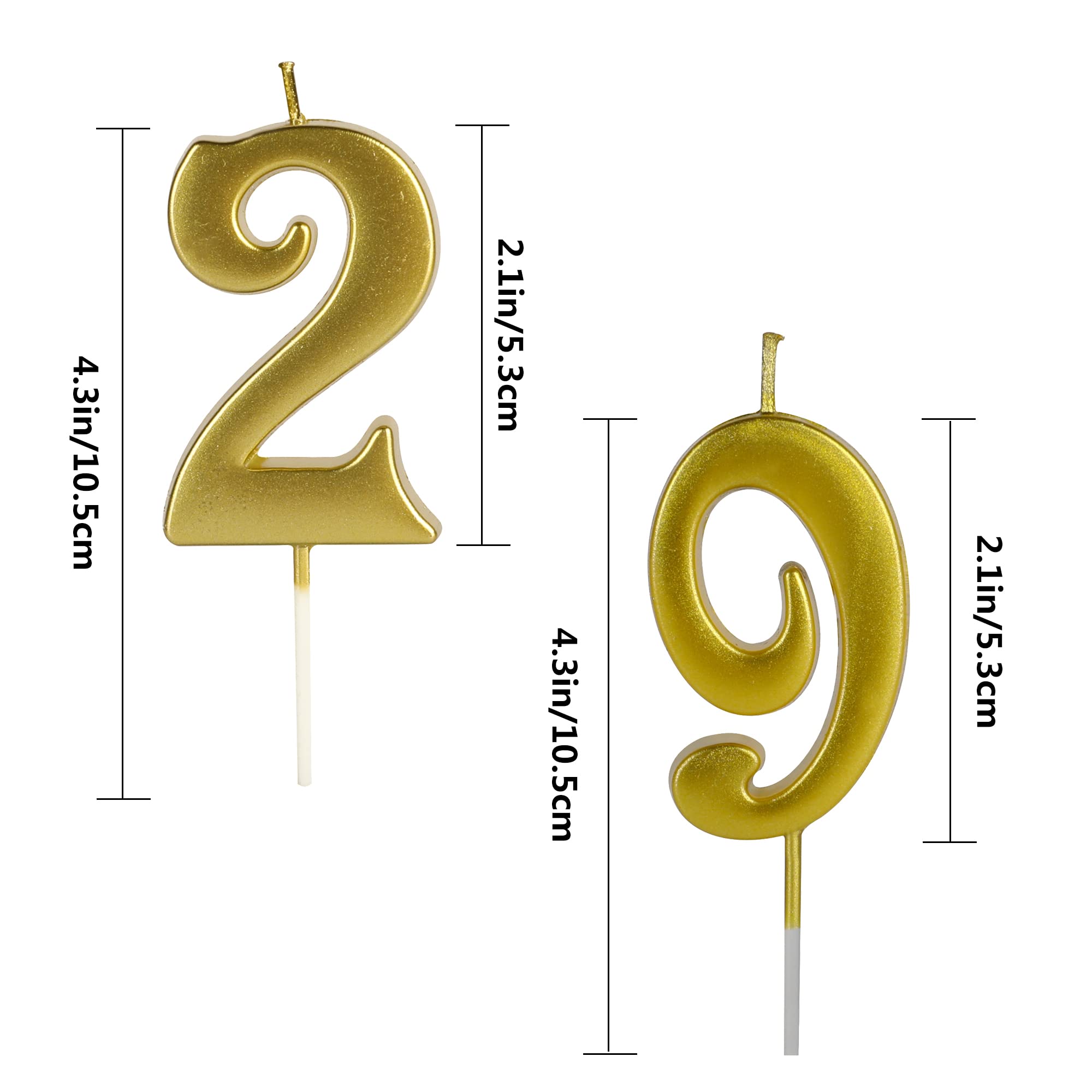 Velas doradas de cumpleaños número 29 y 92 para decoración de tartas, velas de primera calidad con purpurina para fiestas, aniversarios, celebraciones, decoración para niños, mujeres u hombres