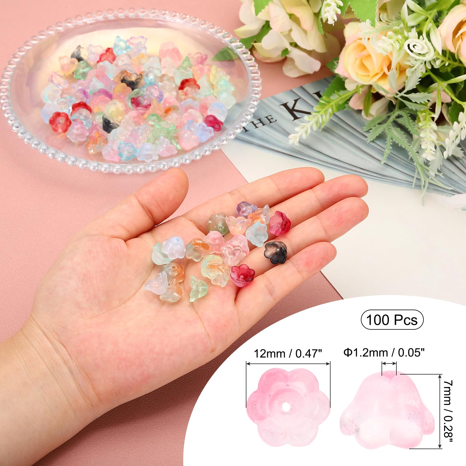 PATIKIL Glass Trumpet Flower Beads, 100 Pcs Gradient Flower Bead Charm for DIY Craft Decorations Brown - Image 2
