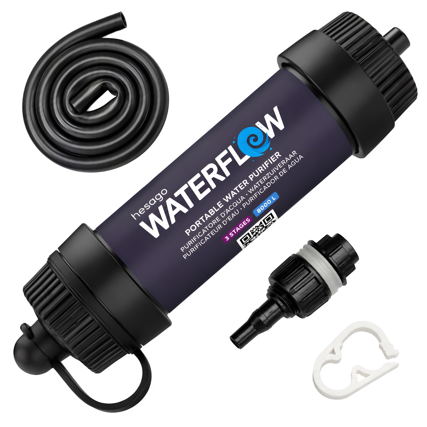 Waterflow 3 Stages - Wanderer-Wasserfilter und Survival-Kit, Reiniger, Reiniger - 99,9% Bakterienentfernung