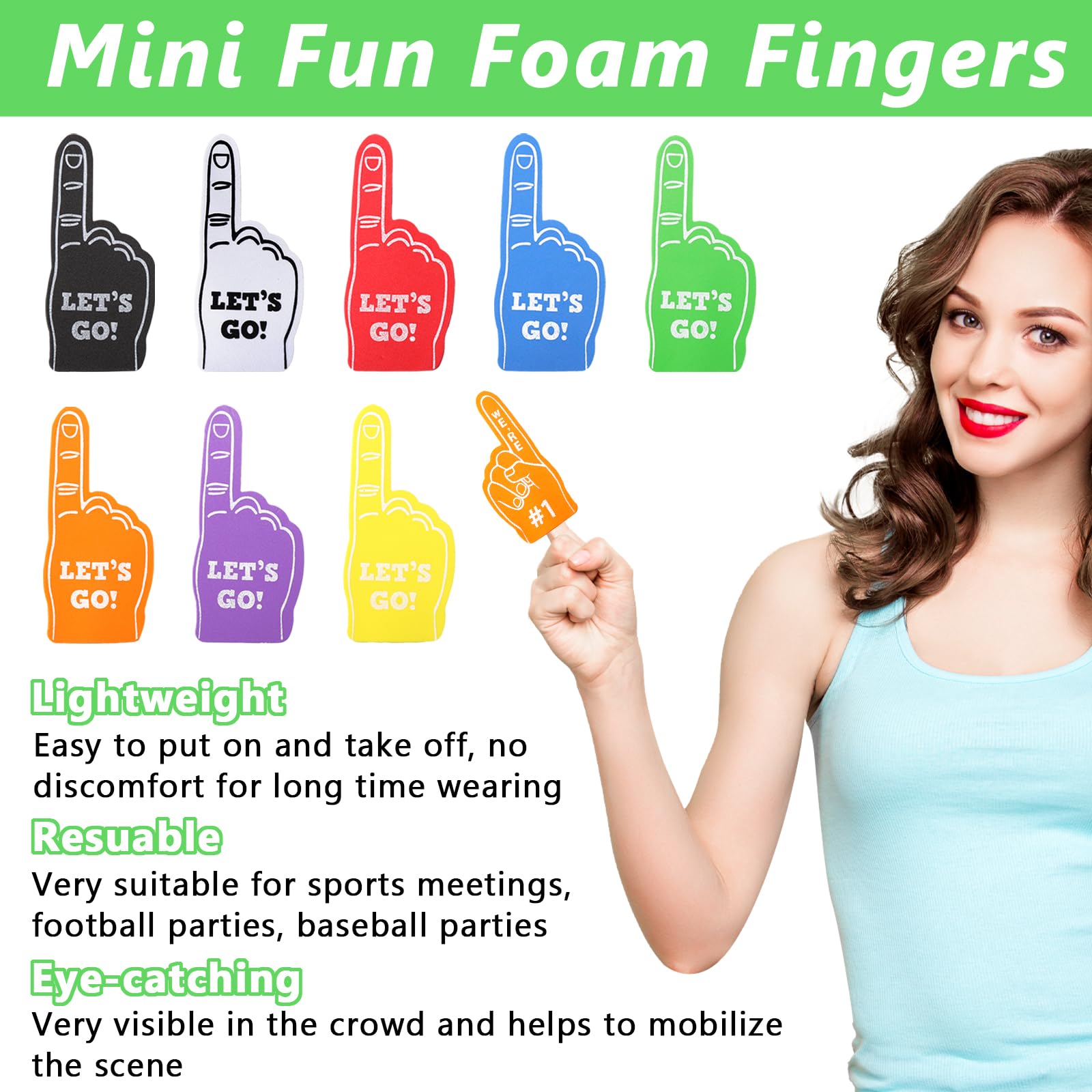 Loghohu 24PCS Foam Finger, Mini Foam Hand Sport Fan Foam Fingers Bulk for Sports Themed Party Favors Basketball Baseball Football Soccer Team Cheerleader Gifts (8 Colors) - Image 4