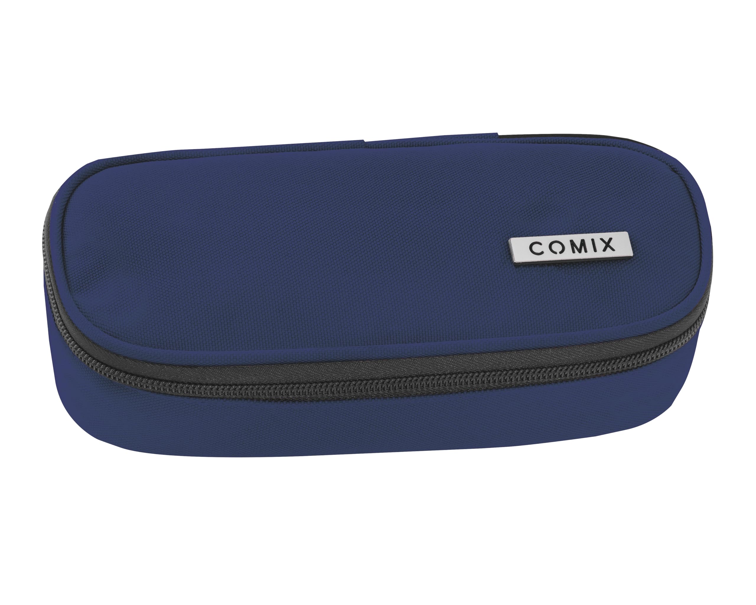 COMIX - Astuccio Scuola Ovale per Bambini e Ragazzi, Ideale per Riporre la Cancelleria, con Divisorio Interno con Passanti Elastici e Pratica Chiusura a Zip, 22 x 5H x 7 cm, Blu