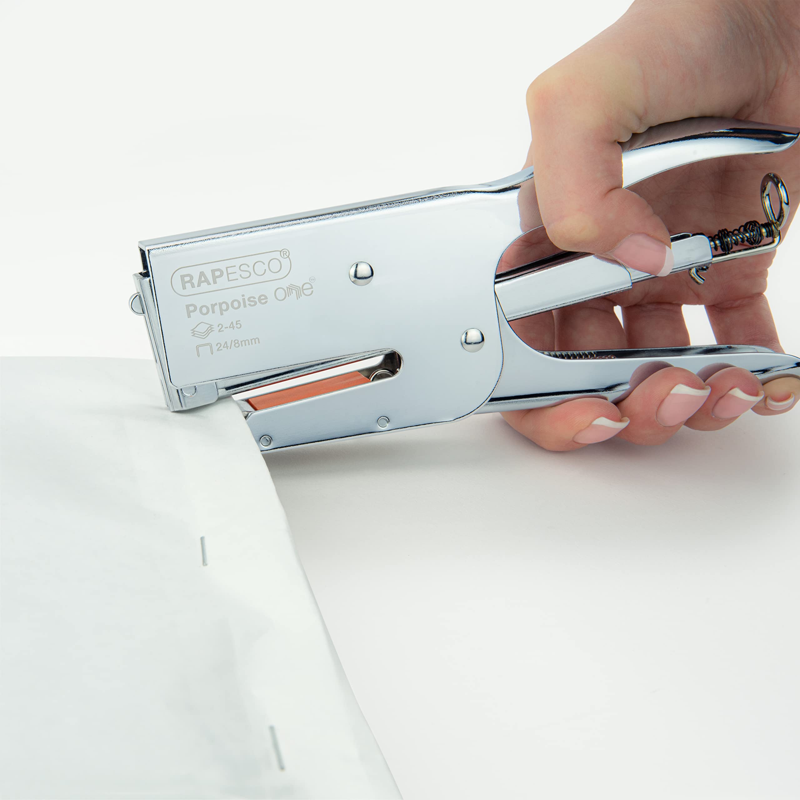 Rapesco 1794 Porpoise ONE Bypass Stapling Plier and 1000 Type 24/8mm Staples, ONE Size only for 2-45 Sheet Capacity, Chrome - Image 4