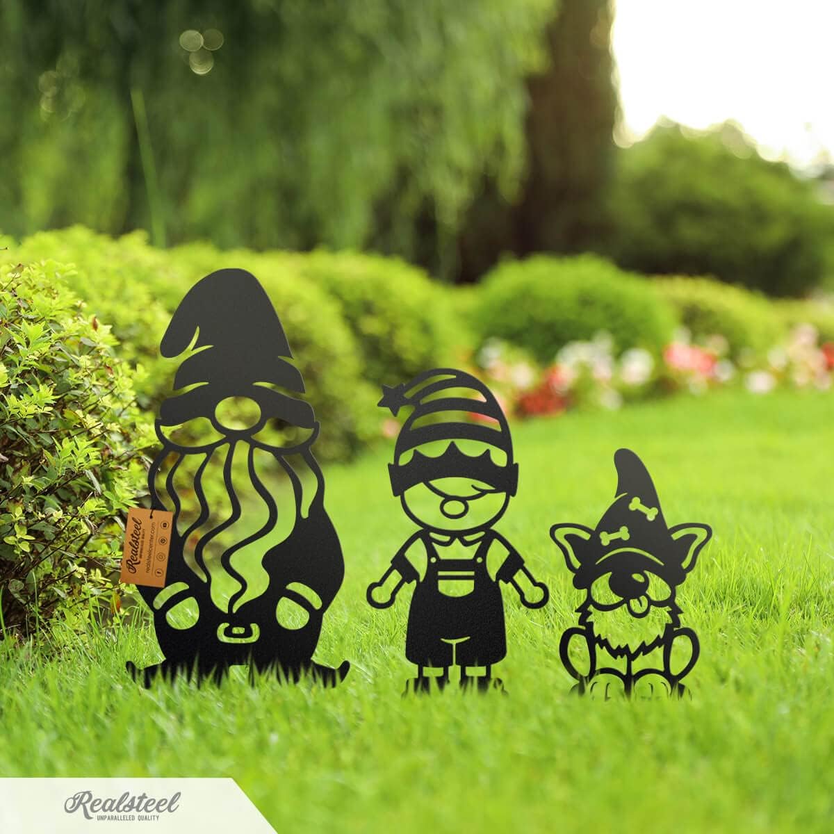RealSteel Build Your Gnome Family Garden Stakes – Custom Metal Yard & Lawn Decor – Farmhouse Outdoor Garden Gnomes – Choose Your Set - Unique Gift - Dad