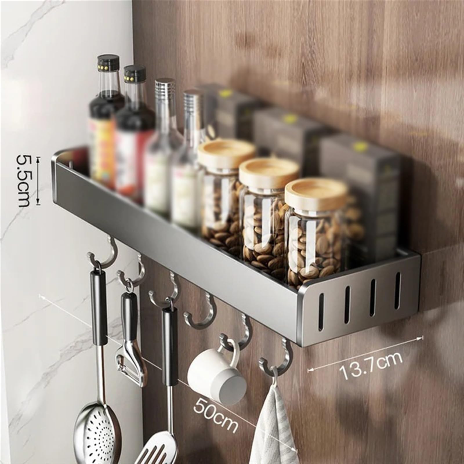 Estantería Estante organizador de especias for condimentos cocina montado en la pared, estante almacenamiento, organizadores estantes, gancho colgante for Cocina