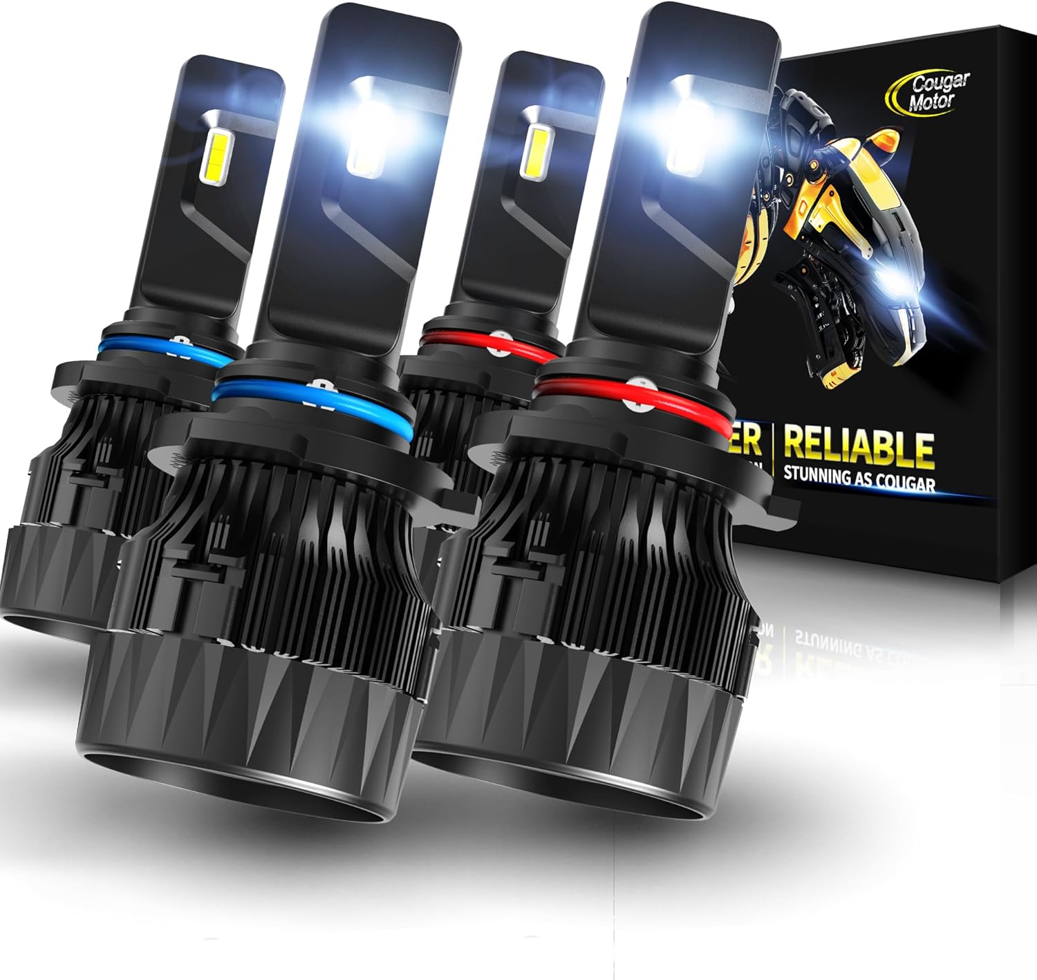 Cougar Motor 9005 9006 Fog Lights 1:1 Size with Ultra Mini Silent Fan Off-Road Auxiliary Fog Bulbs, Quick Installation - Pack of 4