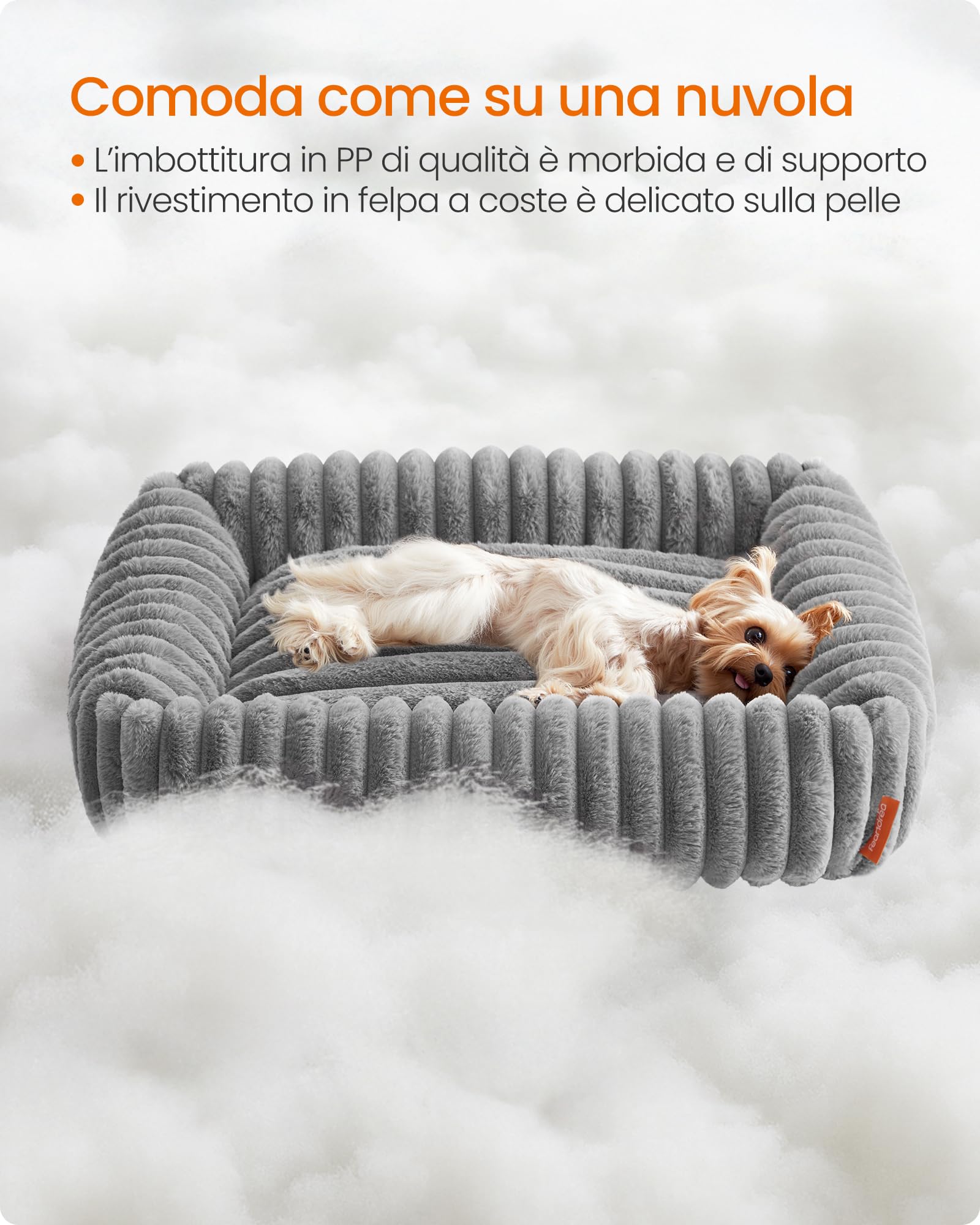 Feandrea Cuccia per Cani di Taglia Media, Lettino Ortopedico per Animali Domestici, Sfoderabile e Lavabile, Tappeto Soffice, Imbottitura Morbida, 71 x 55 x 18 cm, Grigio Tortora PGW311GD01
