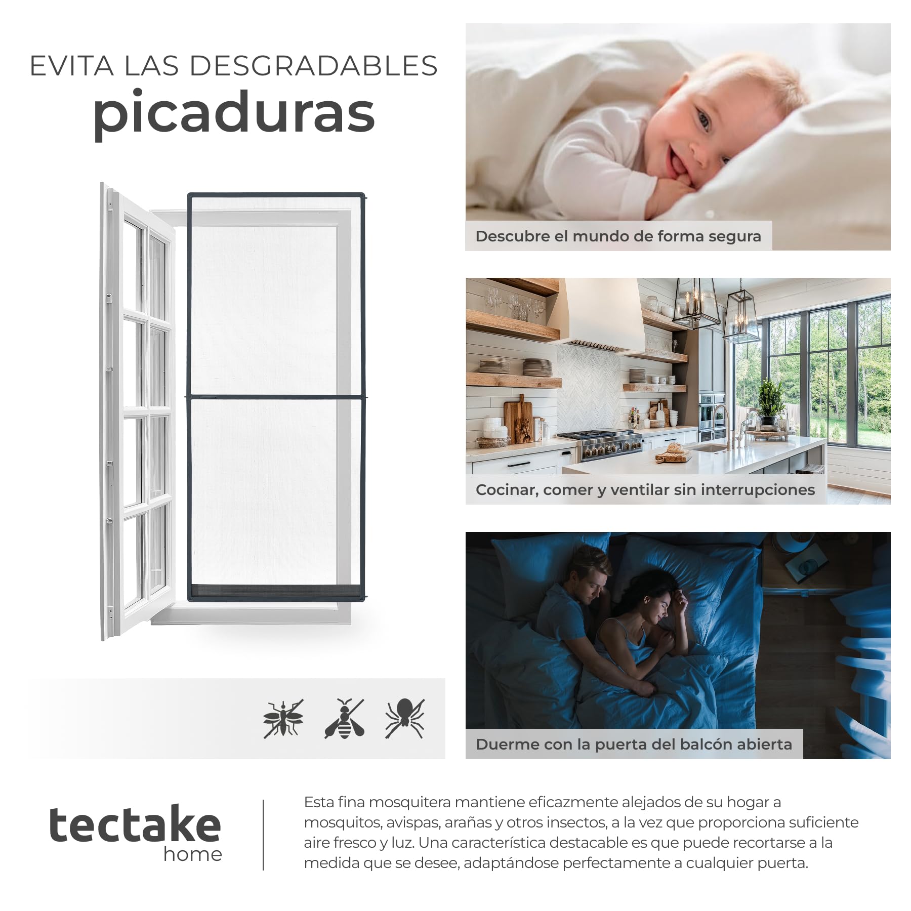 tectake® Mosquiteras para Puertas, Malla Mosquitera Metalica, con Tela Mosquitera, Red Mosquiteras Puerta, Resistente a la Intemperie, Marco Aluminio - 95 x 210 cm Antracita