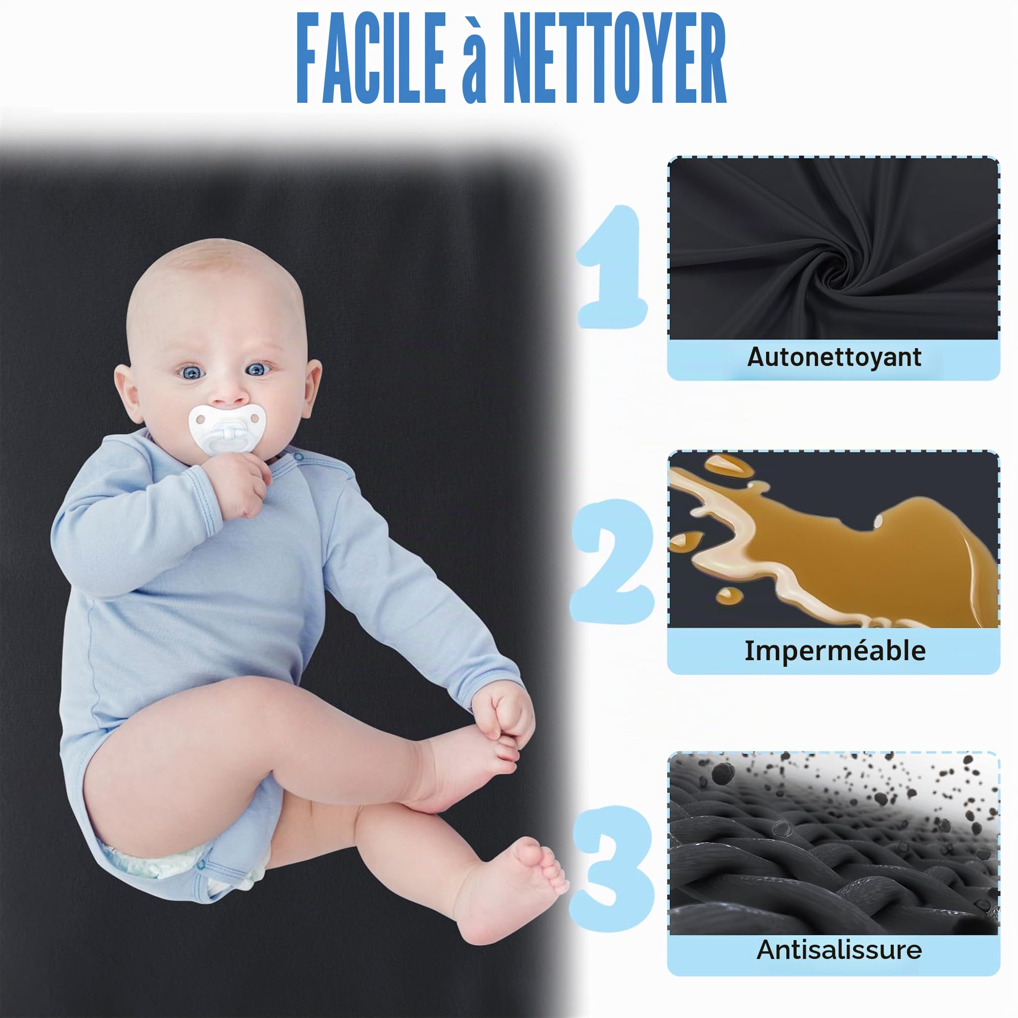 UISEBRT Parc pour bébé avec base antidérapante et filet respirant et 50 balles, grille de barrière stable pour enfants, noir, 127 x 127 cm