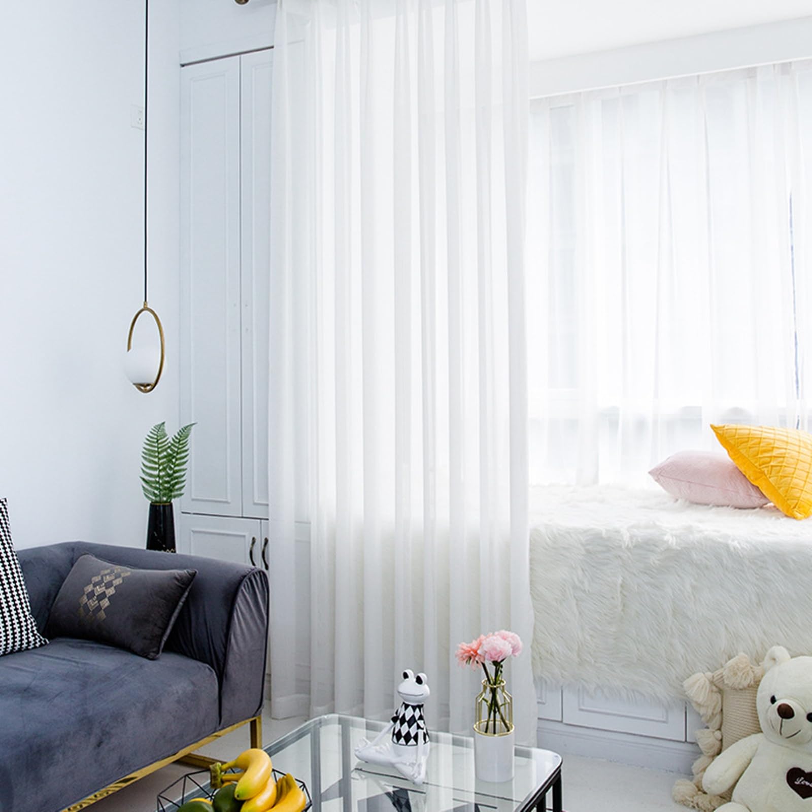 Gaze blanche solide de qualite pour ce voilage interieur Beydodo rideau transparent chambre 350x270